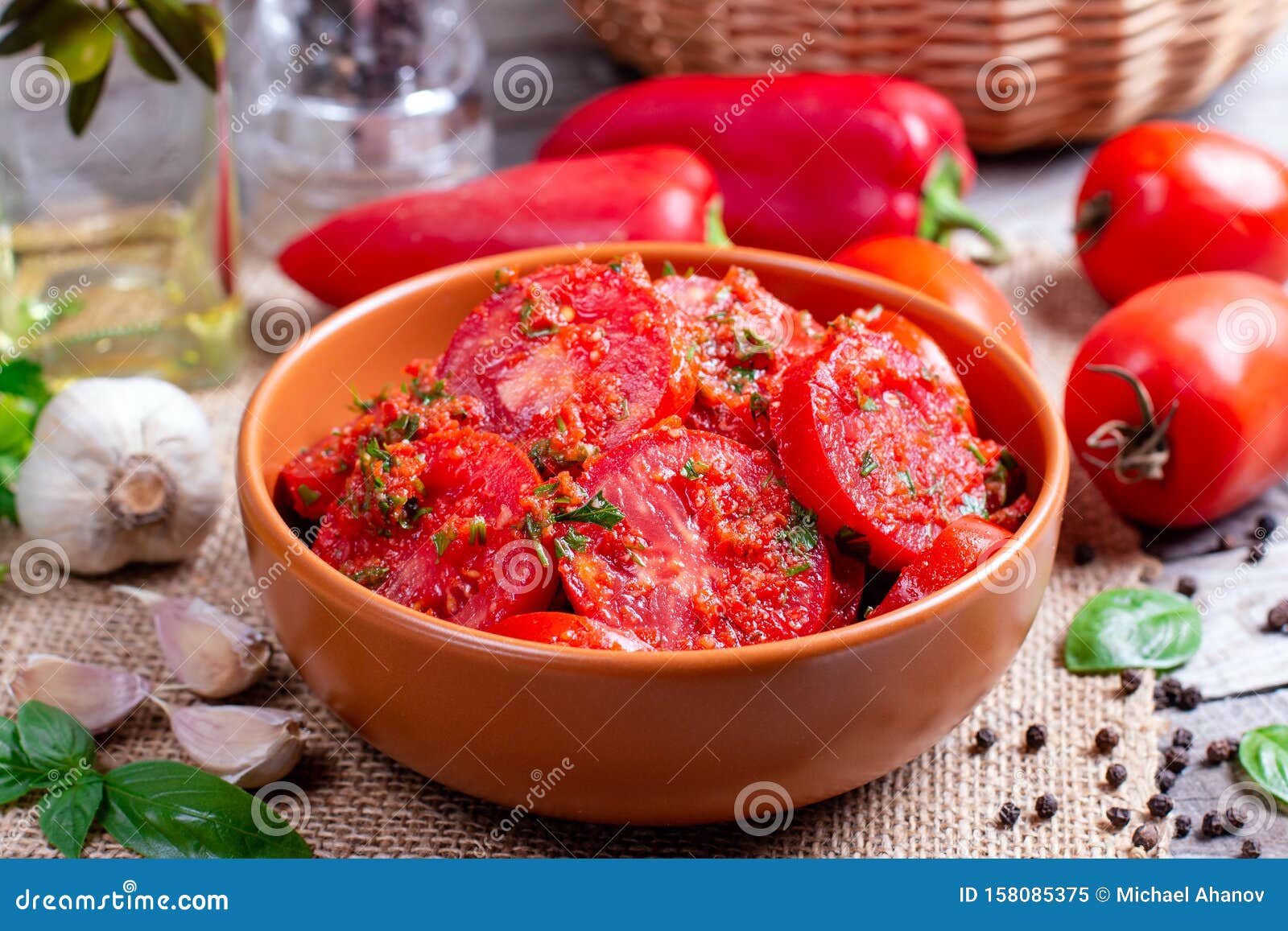 Marinated Tomatoes in a Bowl Stock Image Image of healthy, vegan