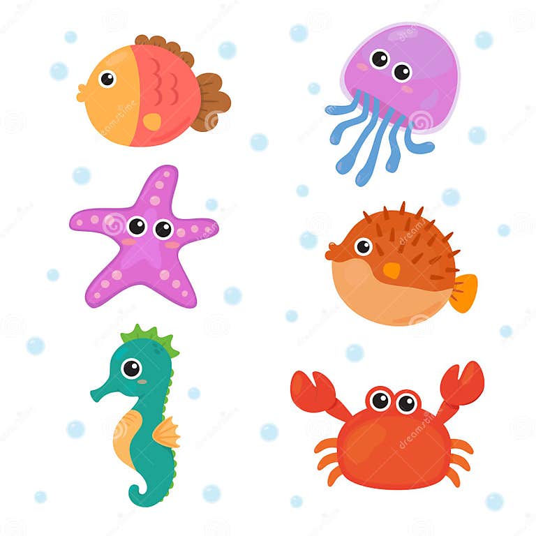 Marine animals sets stock vector. Illustration of bottom - 38565337