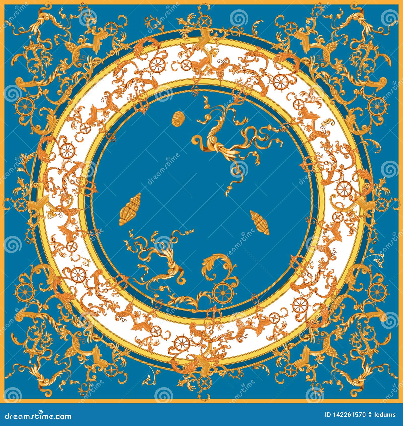 Versace Style Pattern Ready for Textile. Scarf Design for Silk Print.  Golden Baroque with Chains on Dark Blue Background Stock Illustration -  Illustration of decorative, fashion: 161582332