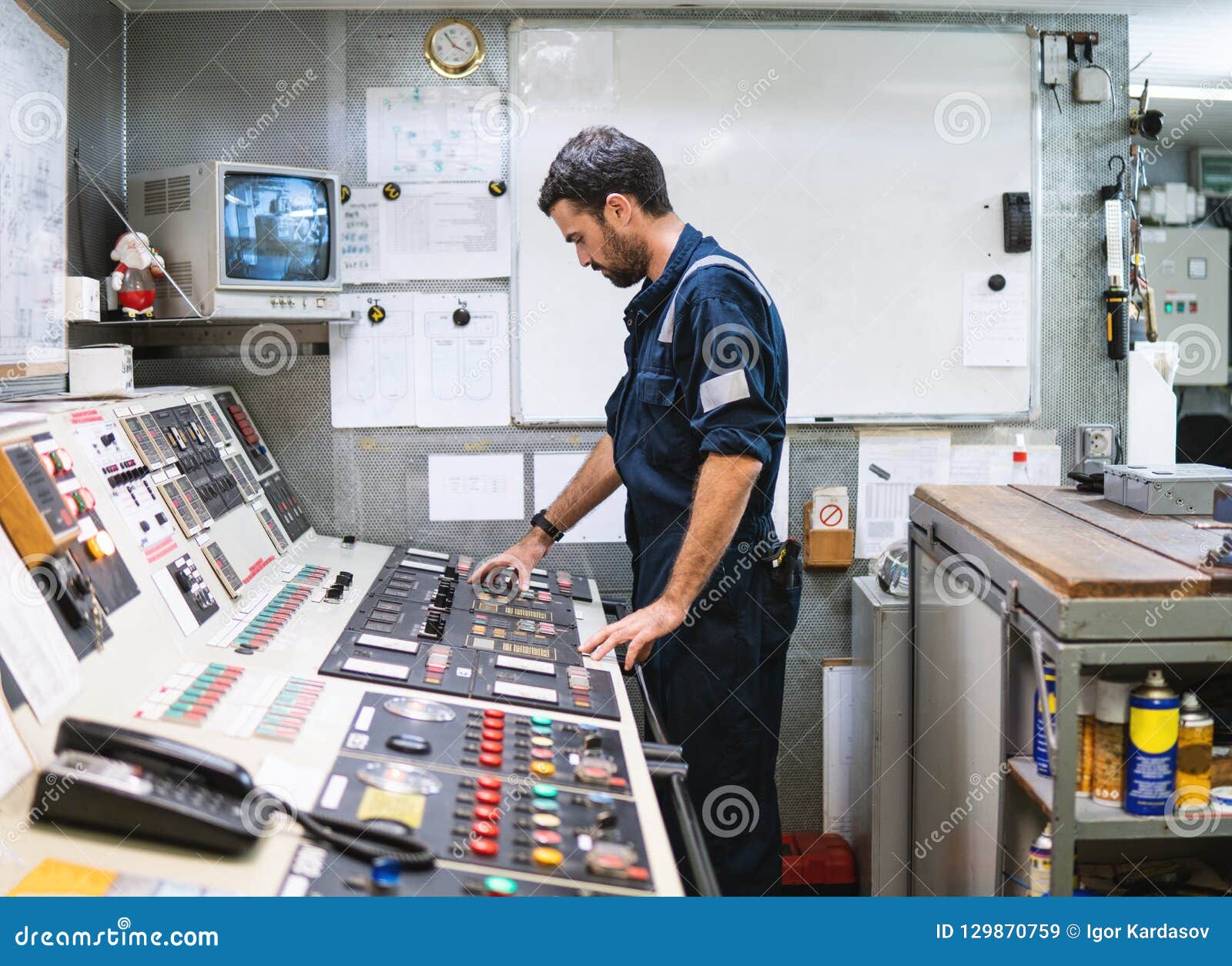 Marine Engineer Officer Working in Engine Room Stock Image Image of