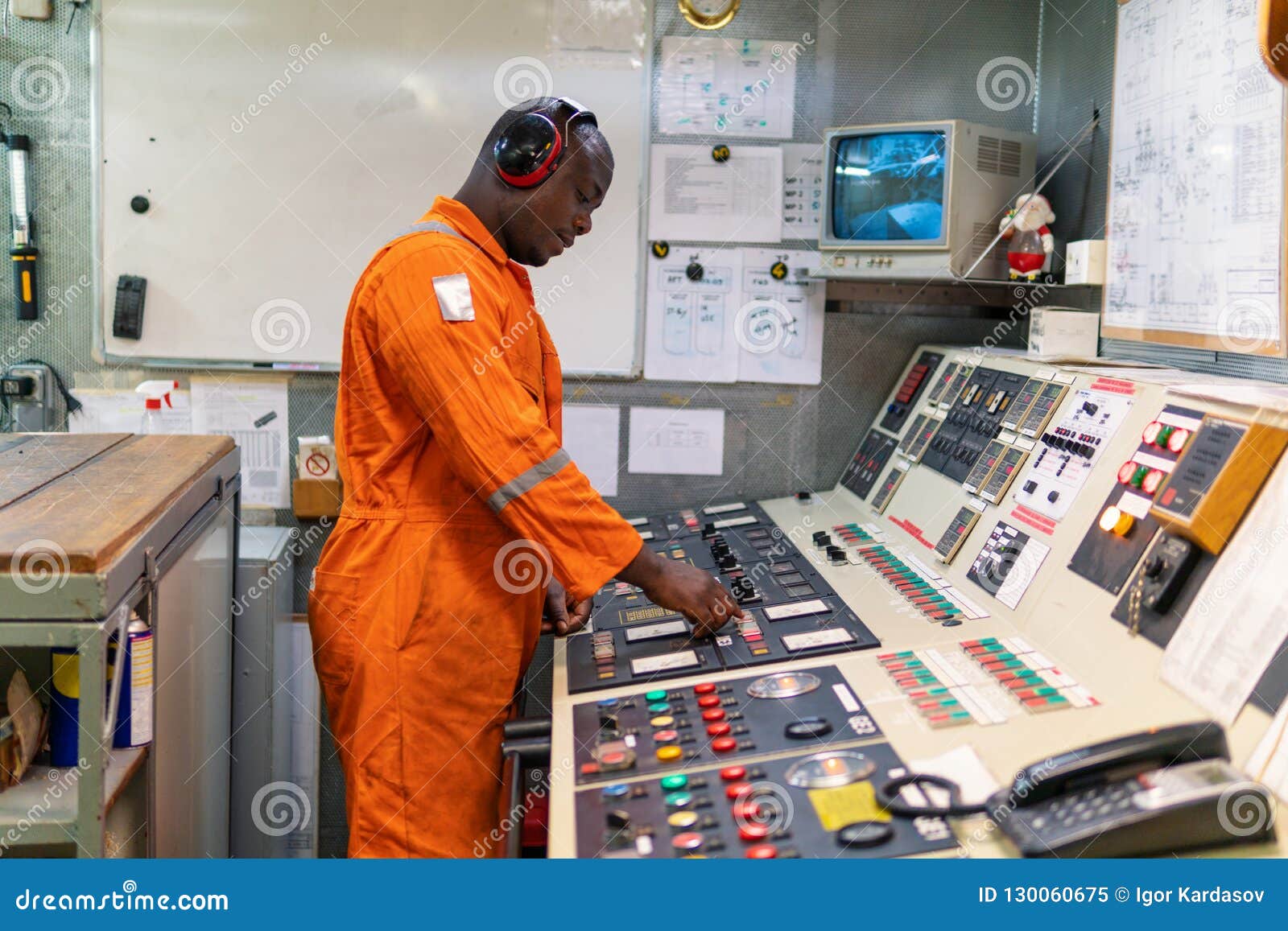 Marine Engineer Officer Working in Engine Room Stock Image Image of
