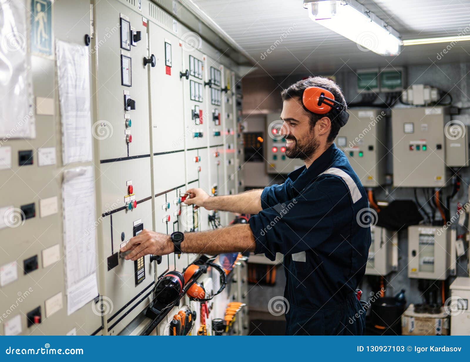 Marine Engineer Officer Working in Engine Room Stock Image Image of