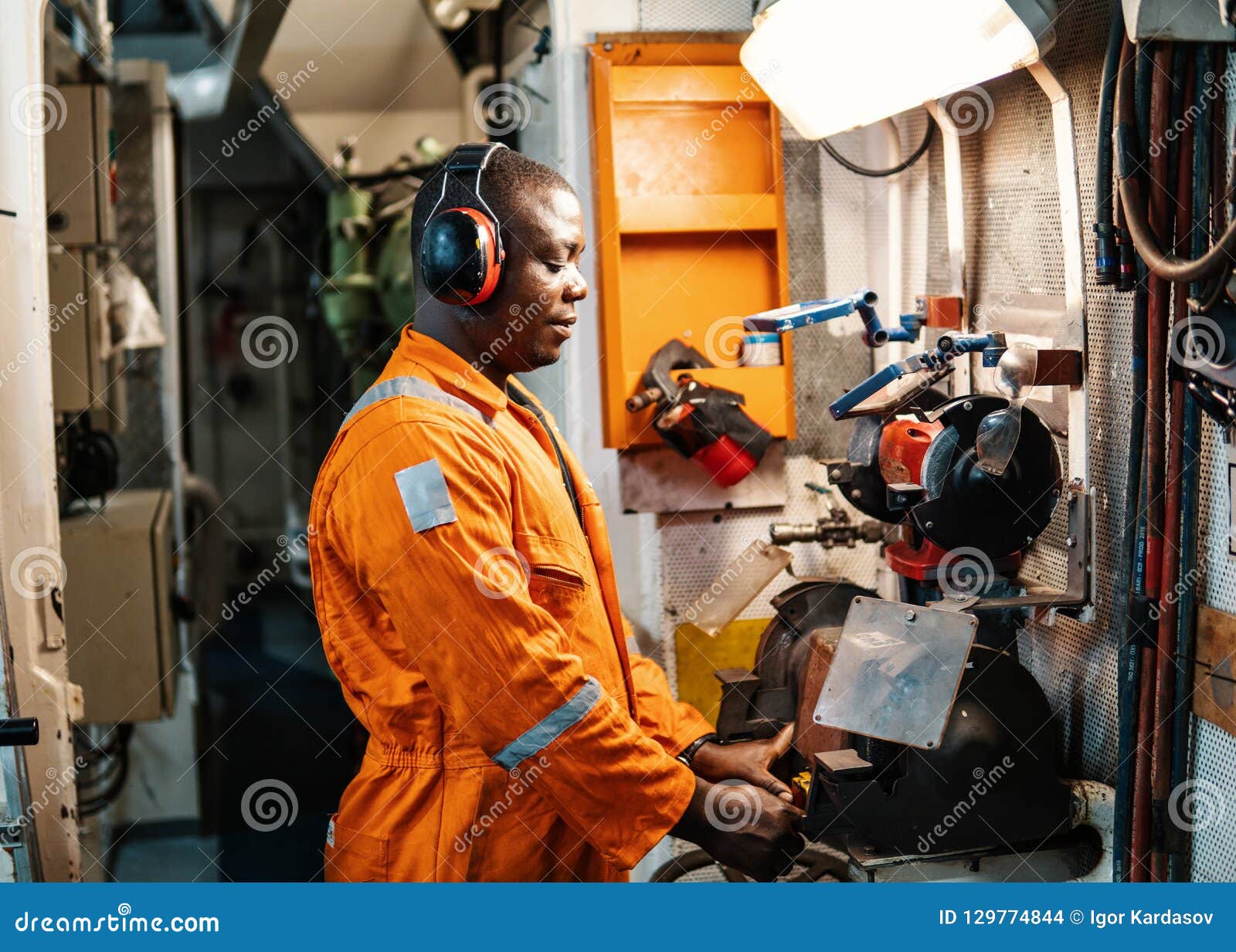 Marine Engineer Officer Working in Engine Room Stock Photo Image of
