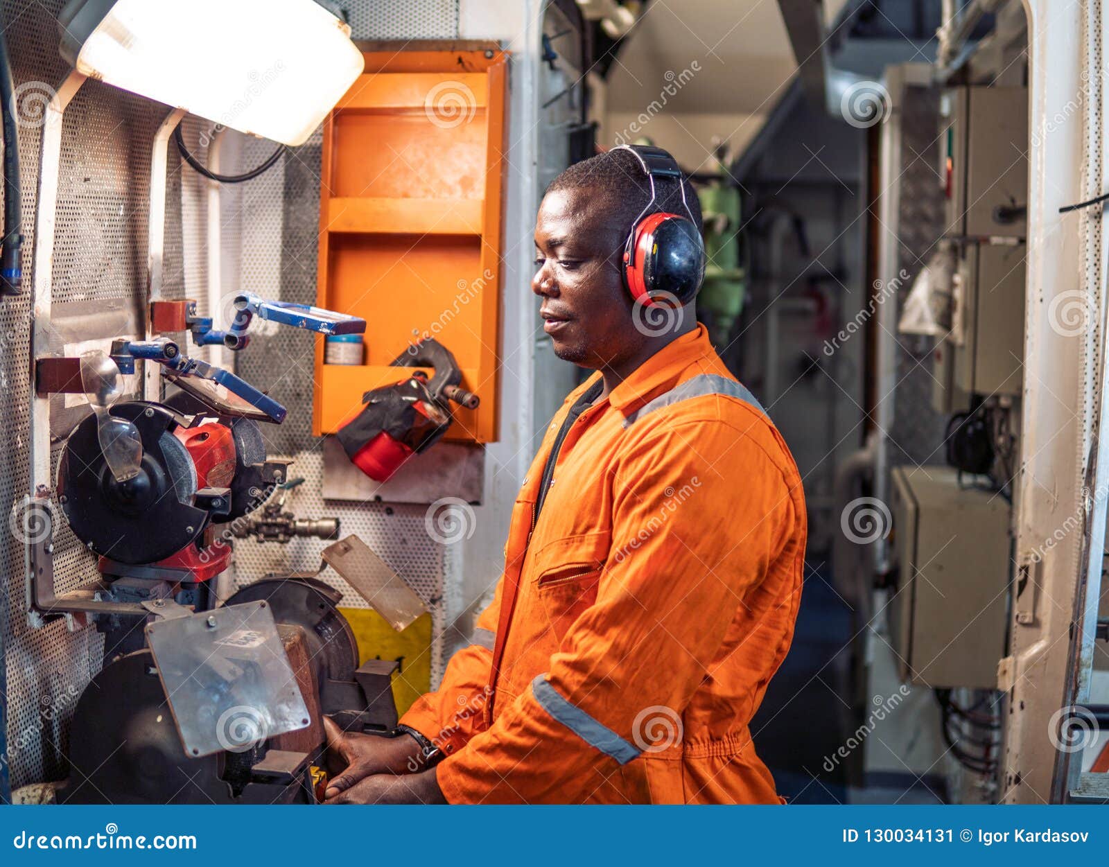 Marine Engineer Officer Working in Engine Room Stock Image Image of
