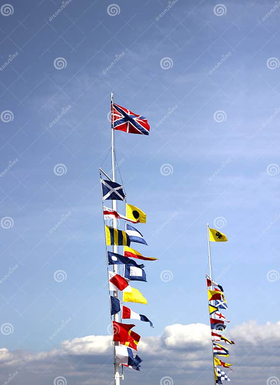 Marine Flags of Different Countries on a Mast Stock Image Image of