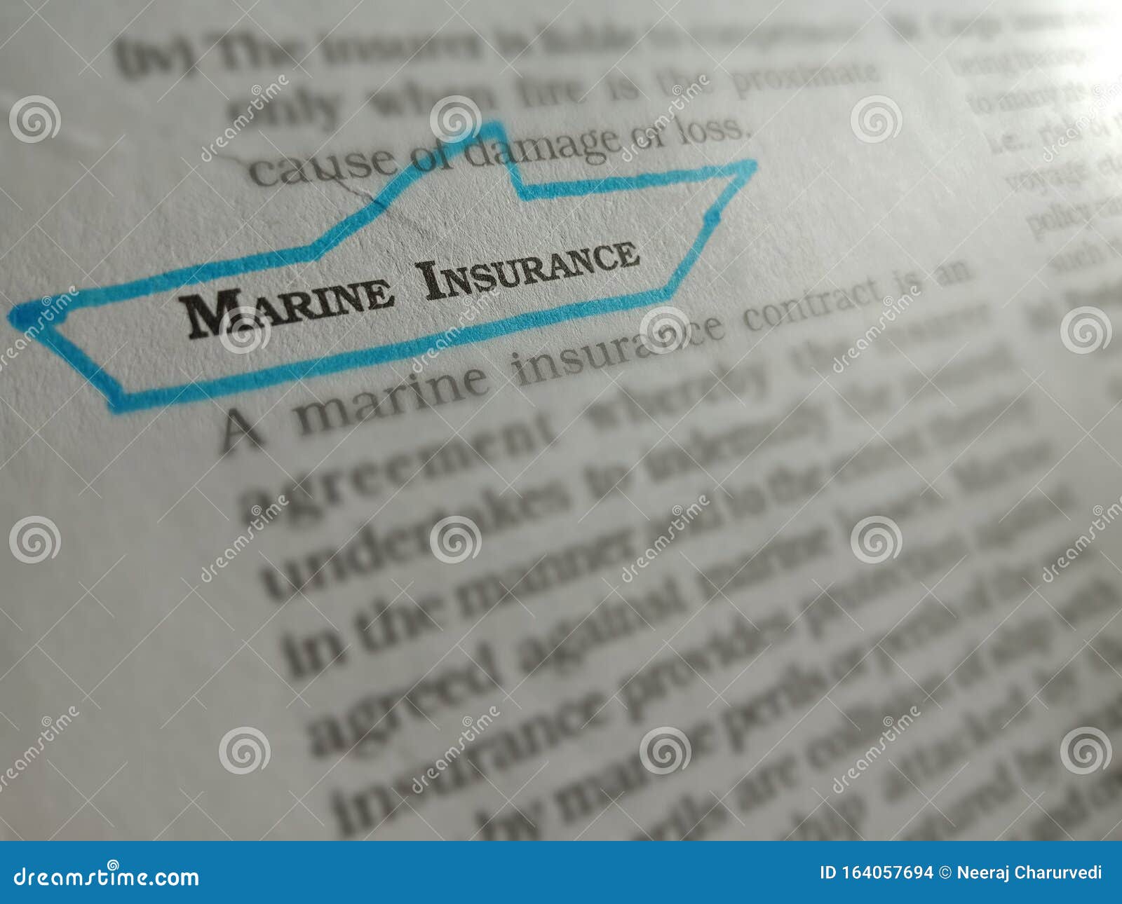 marine insurance transportation related terminology displayed on paper page