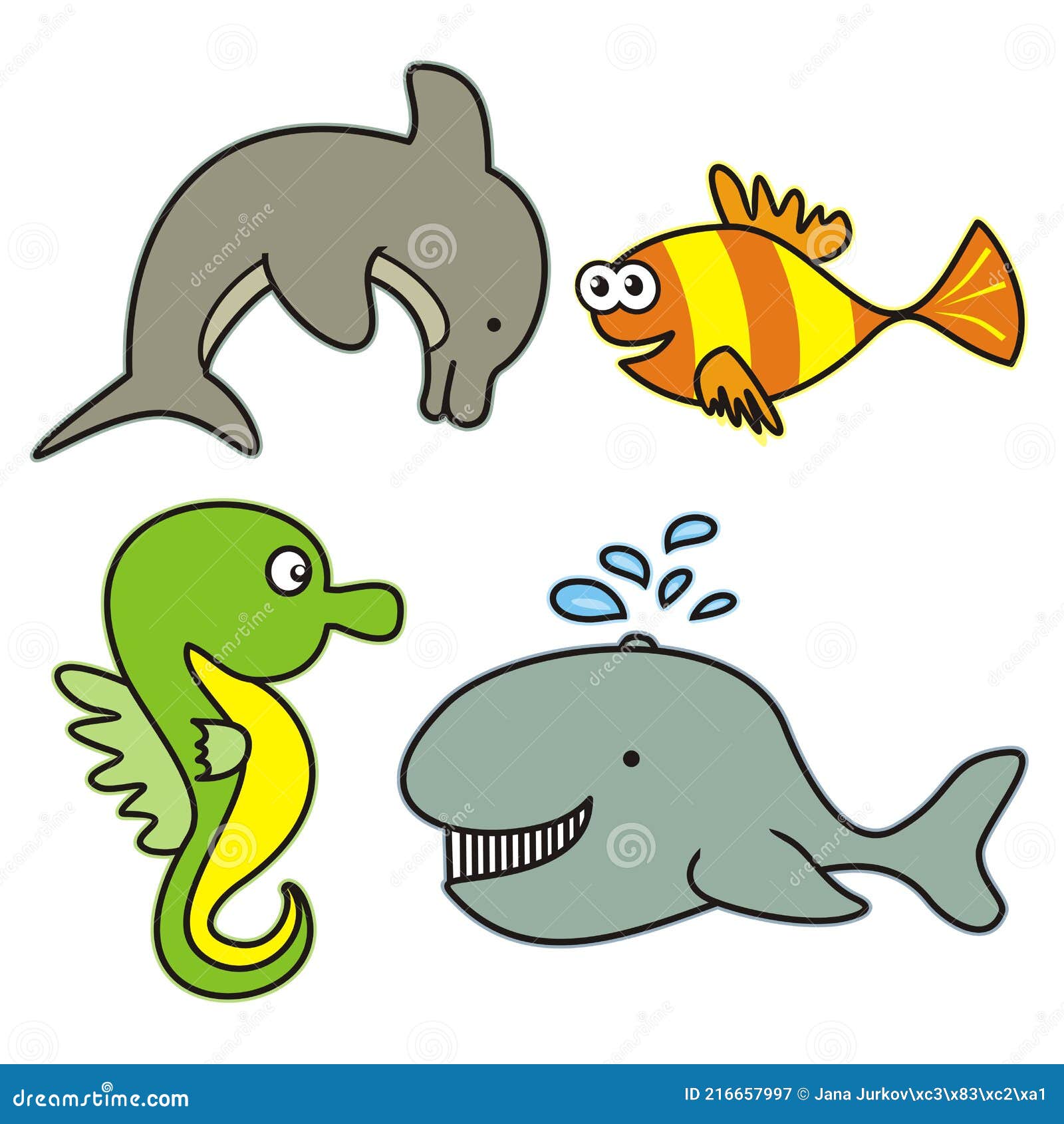 Water Animals, Colored Illustration, Eps. Stock Vector - Illustration of  cachalot, book: 216657997
