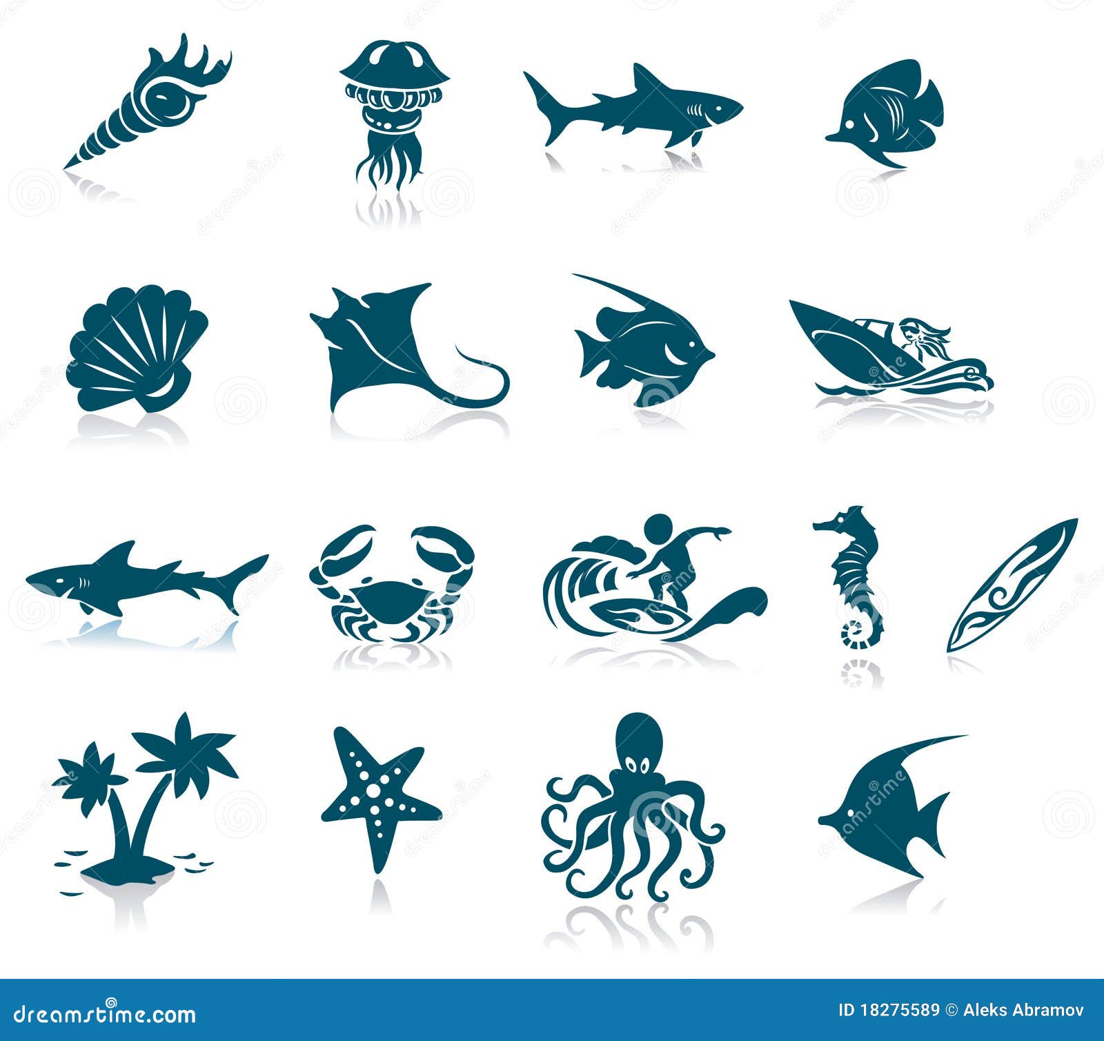 Marine Life Icons stock vector. Illustration of reflection - 18275589