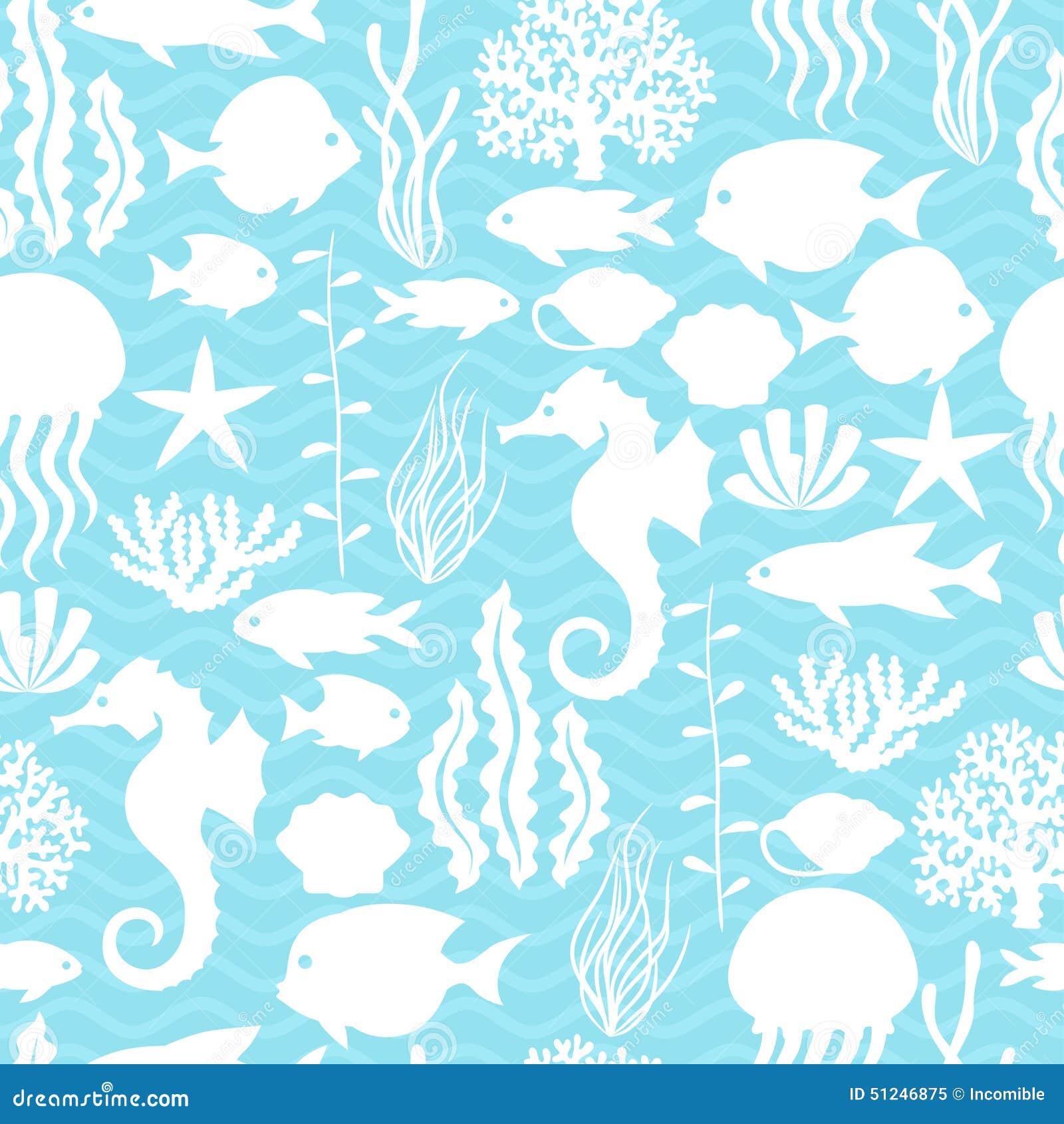 Marine Life Seamless Pattern with Sea Animals Stock Vector