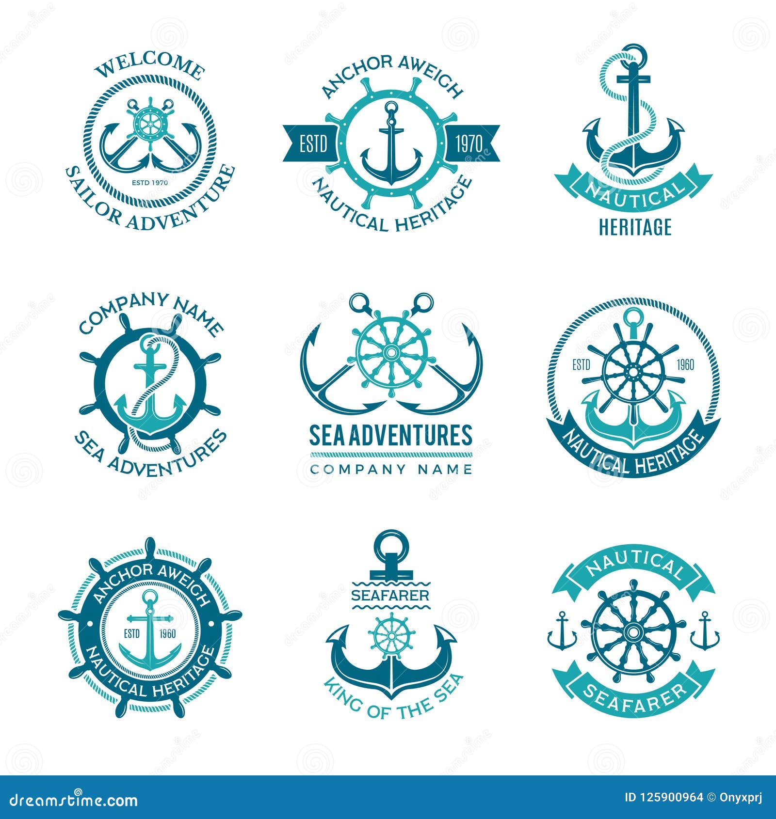 Set Of Marine Sea Icons And Nautical Decorations Isolated. Collection Of  Marine Sea Icons Elements Company Logos, Business Identity Vector  Illustration. Marine Sea Icons Ocean Anchor Travel Symbol. Royalty Free  SVG, Cliparts