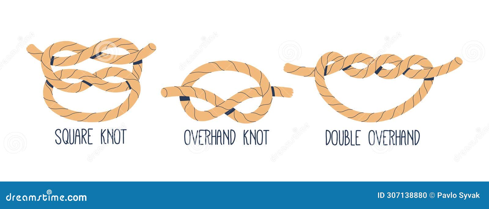 Marine Nautical Nodes. Isolated Vector Square, Overhand and Double