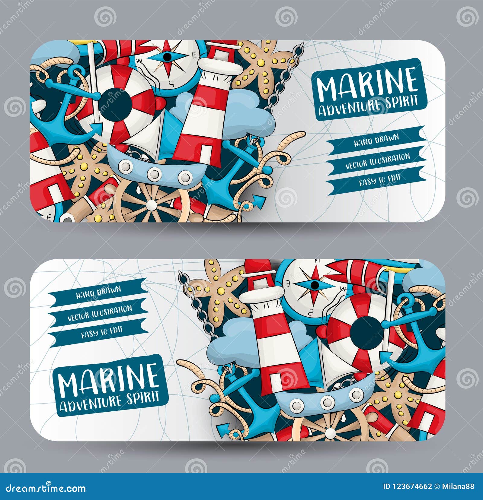 Marine Nautical Travel Concept. Horizontal Banner Template Set Pertaining To Nautical Banner Template