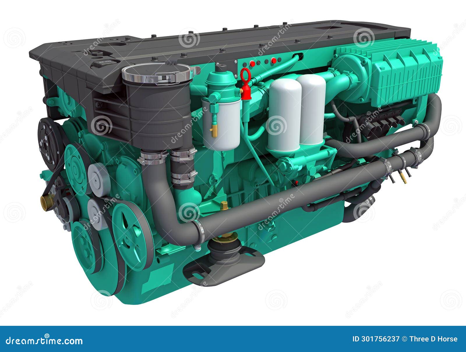 Marine Propulsion Engine for Ships, Yachts and Boats 3D Rendering Stock