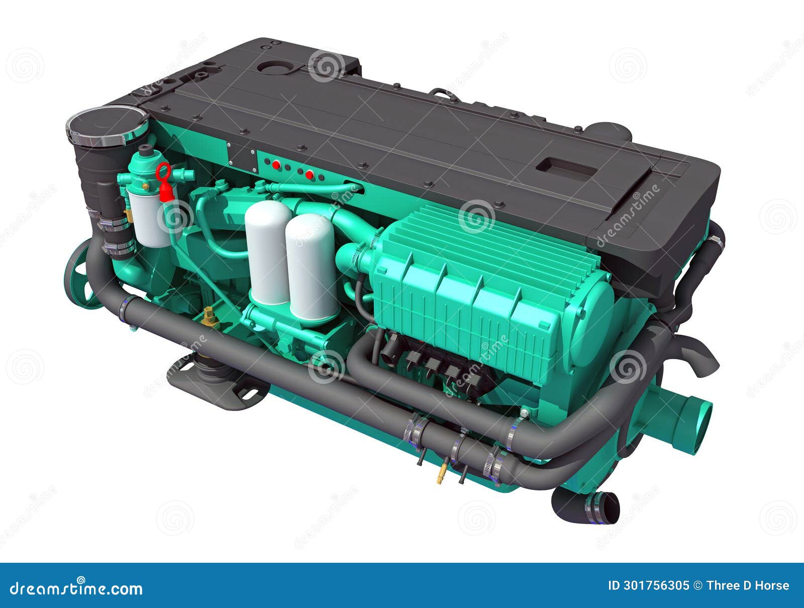 Marine Propulsion Engine for Ships, Yachts and Boats 3D Rendering Stock