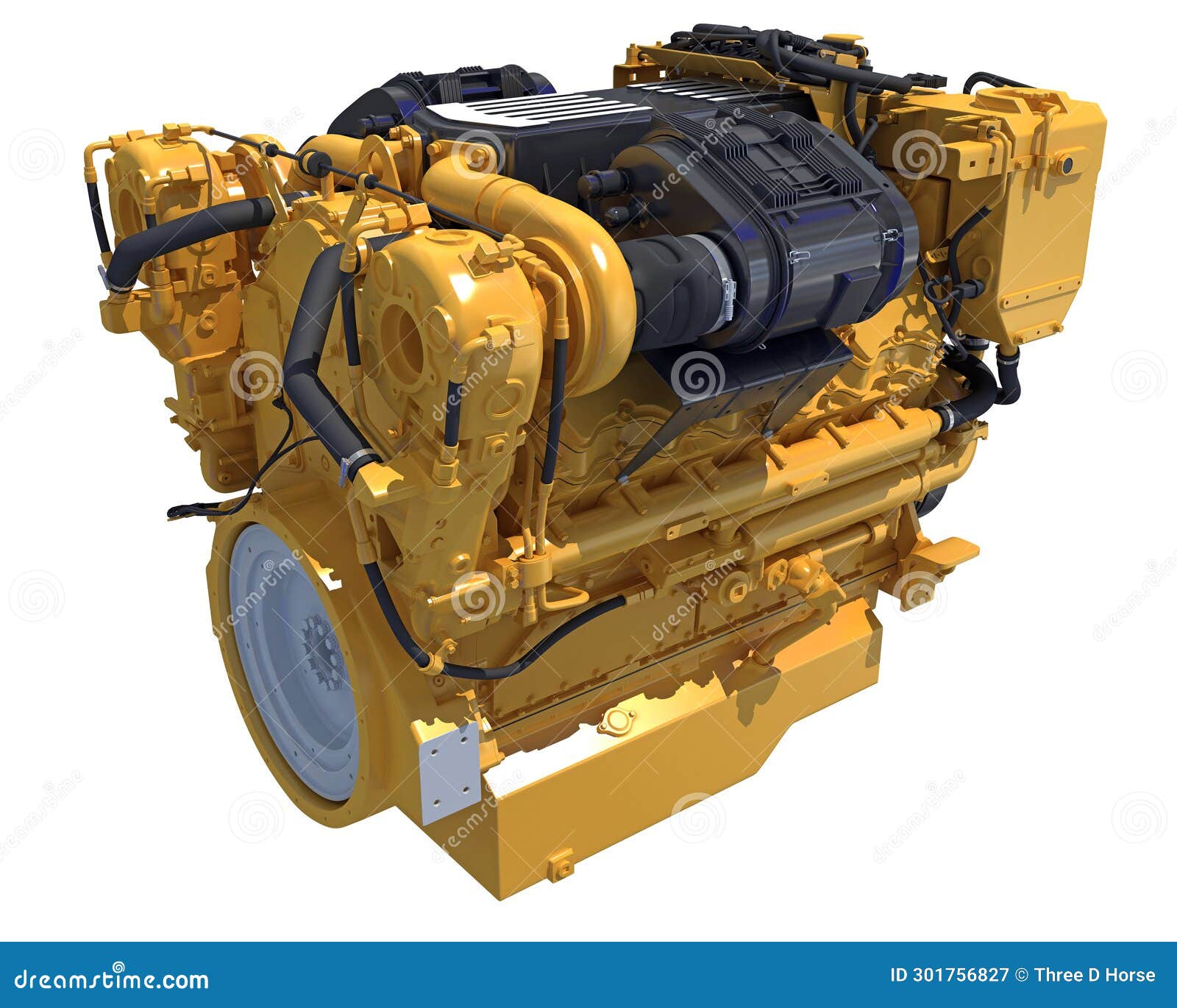 Marine Propulsion Engine for Ships, Yachts and Boats 3D Rendering Stock