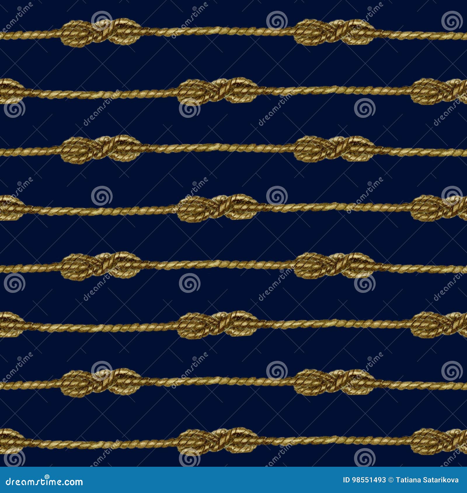 Marine Rope Knot Seamless Raster Pattern. Nautical Illustration Stock Illustration
