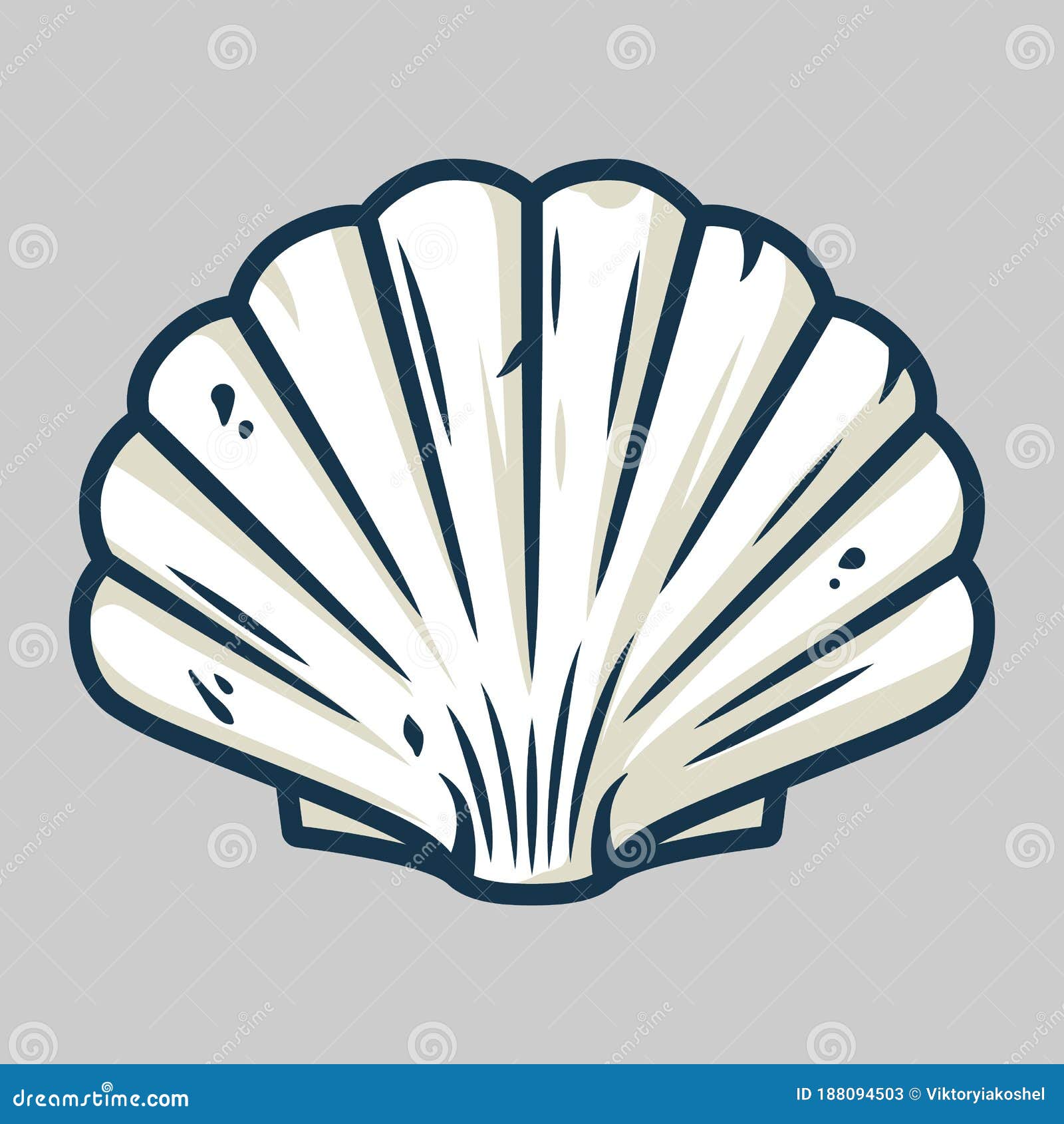 graphic emblem of scallop sea shell, clam, conch