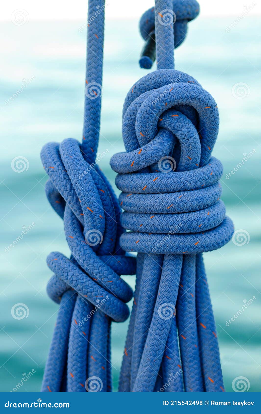 Marine Skein of Blue Rope Mooring on a Sailboat. Stock Photo - Image of ...