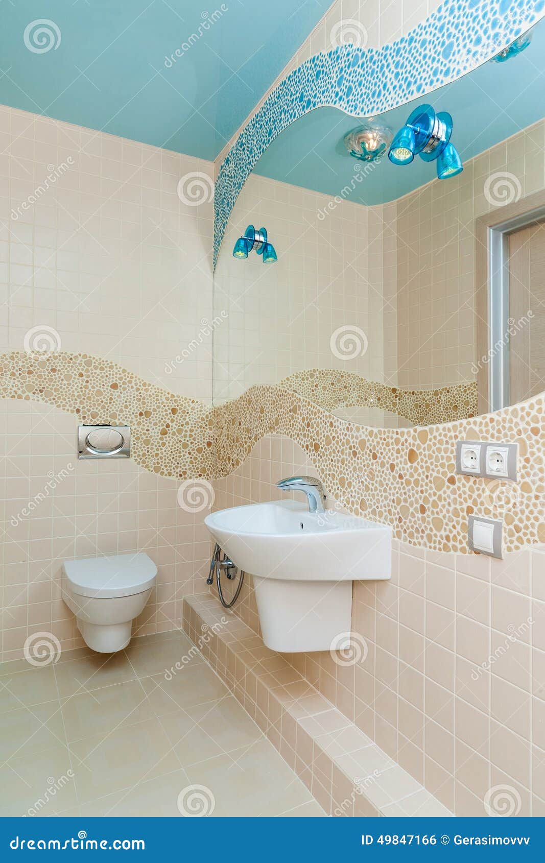 Marine style bathroom stock photo. Image of blue, mirror 49847166