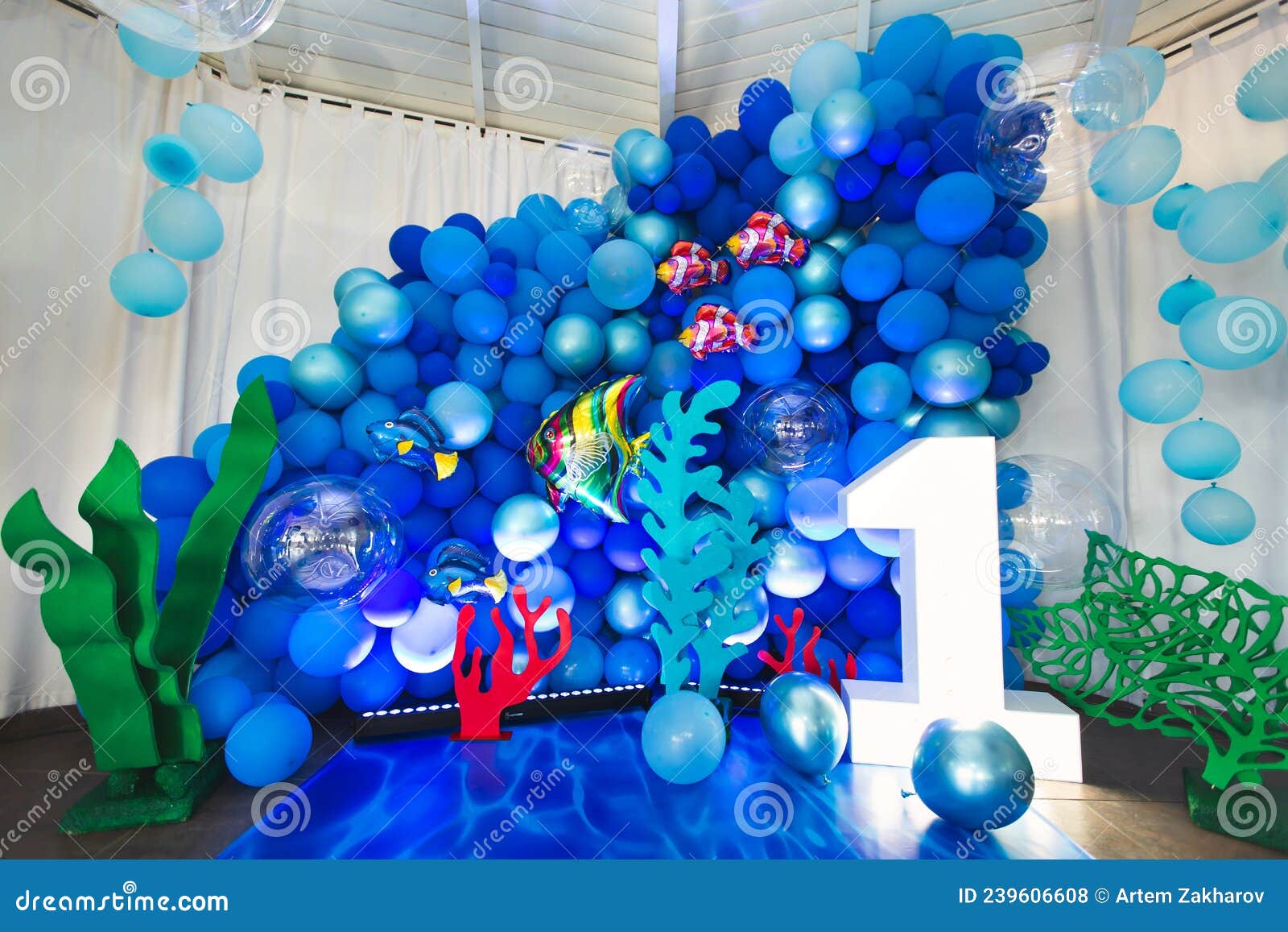 Marine-style Decor of Balloons, Fish, and Corals for the Birthday Photo  Zone Stock Photo - Image of balloon, atmosphere: 239606608