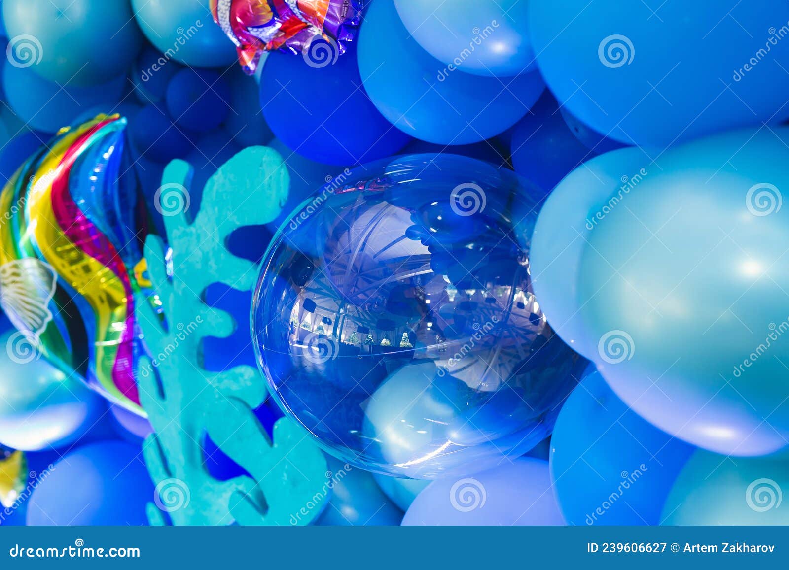 Marine-style Decor of Balloons, Fish, and Corals for the Birthday