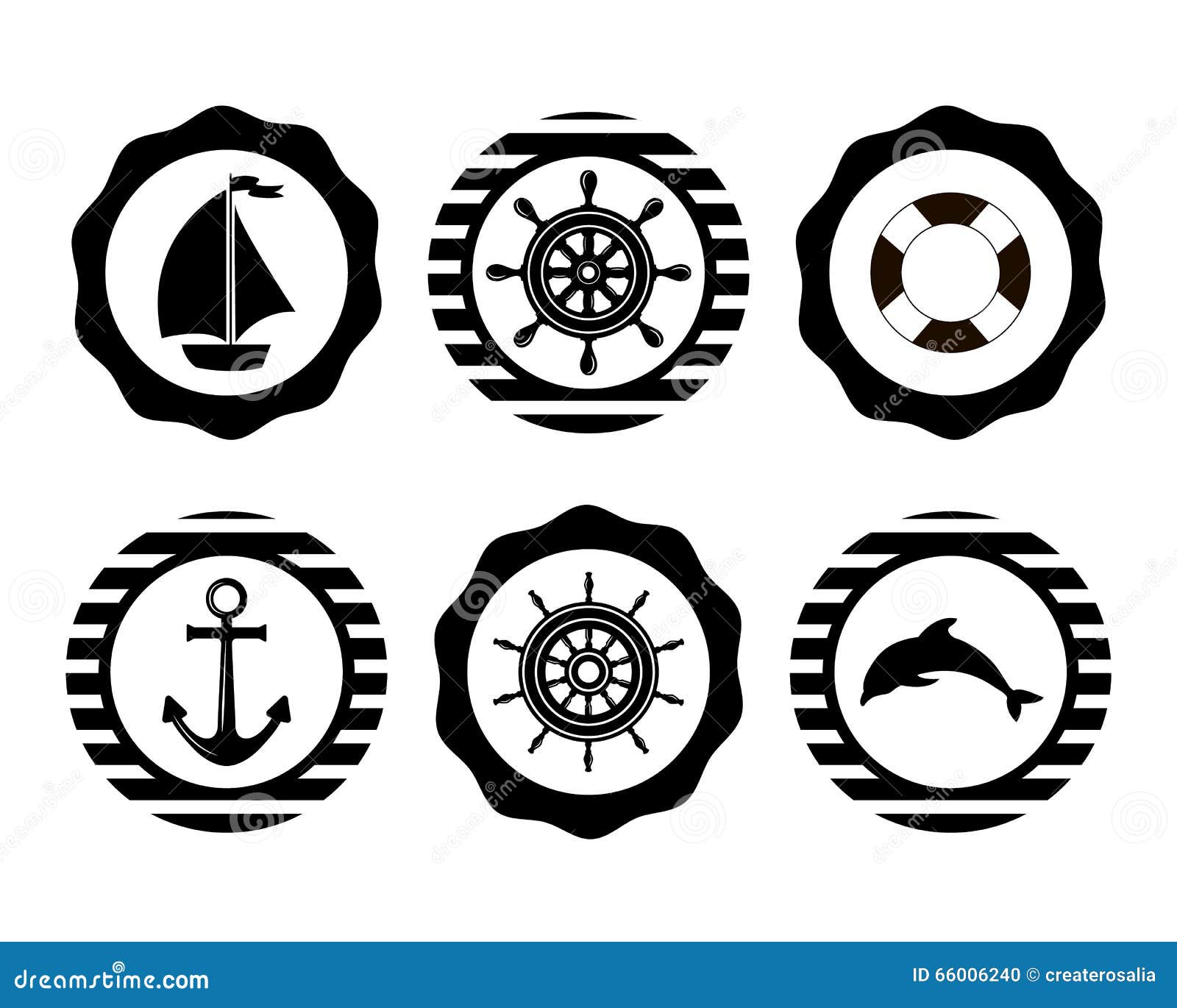 Marine Symbol. Nautical Design Elements. Stock Vector - Illustration of ...