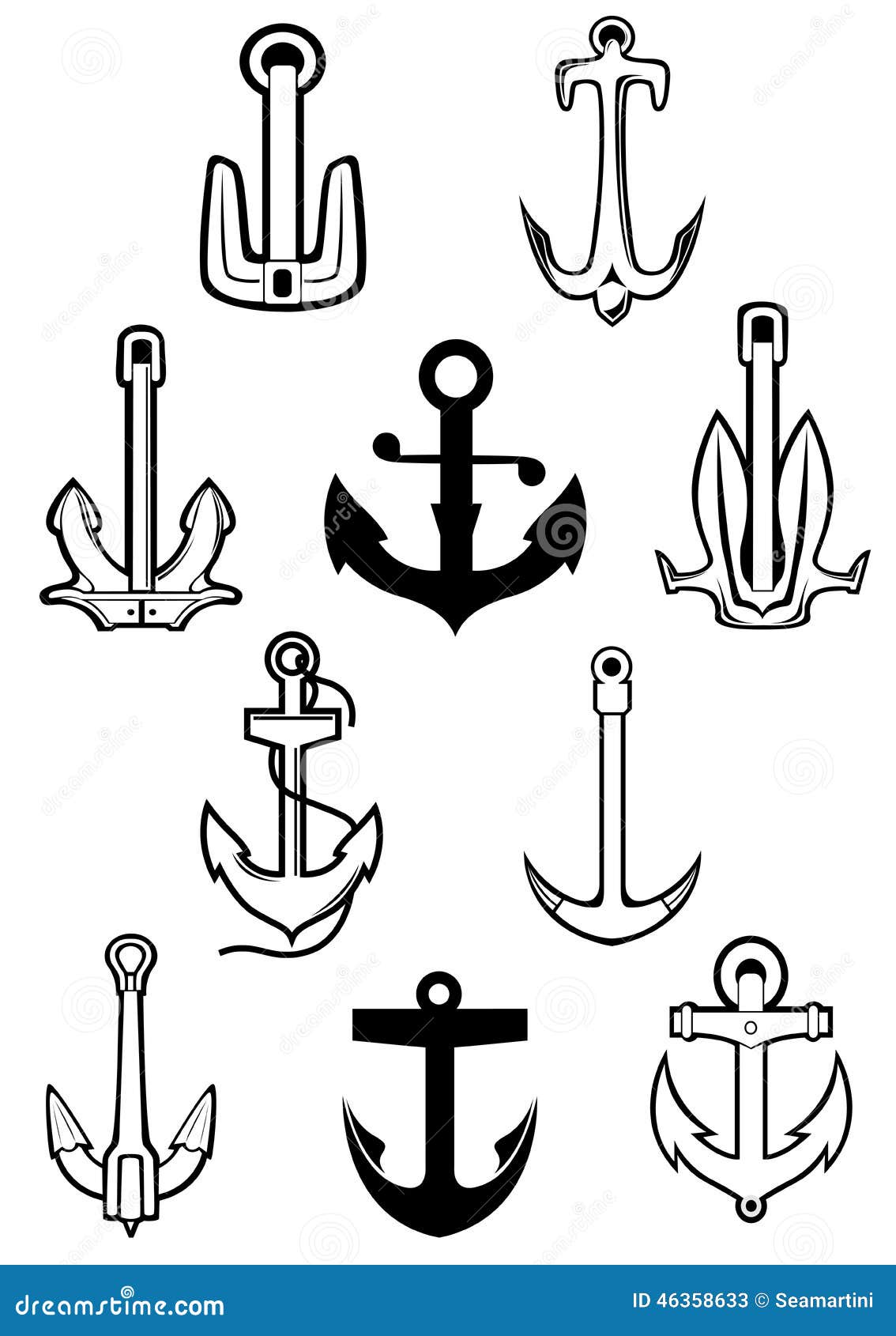 Marine Themed Set of Ships Anchors Stock Vector - Illustration of ...