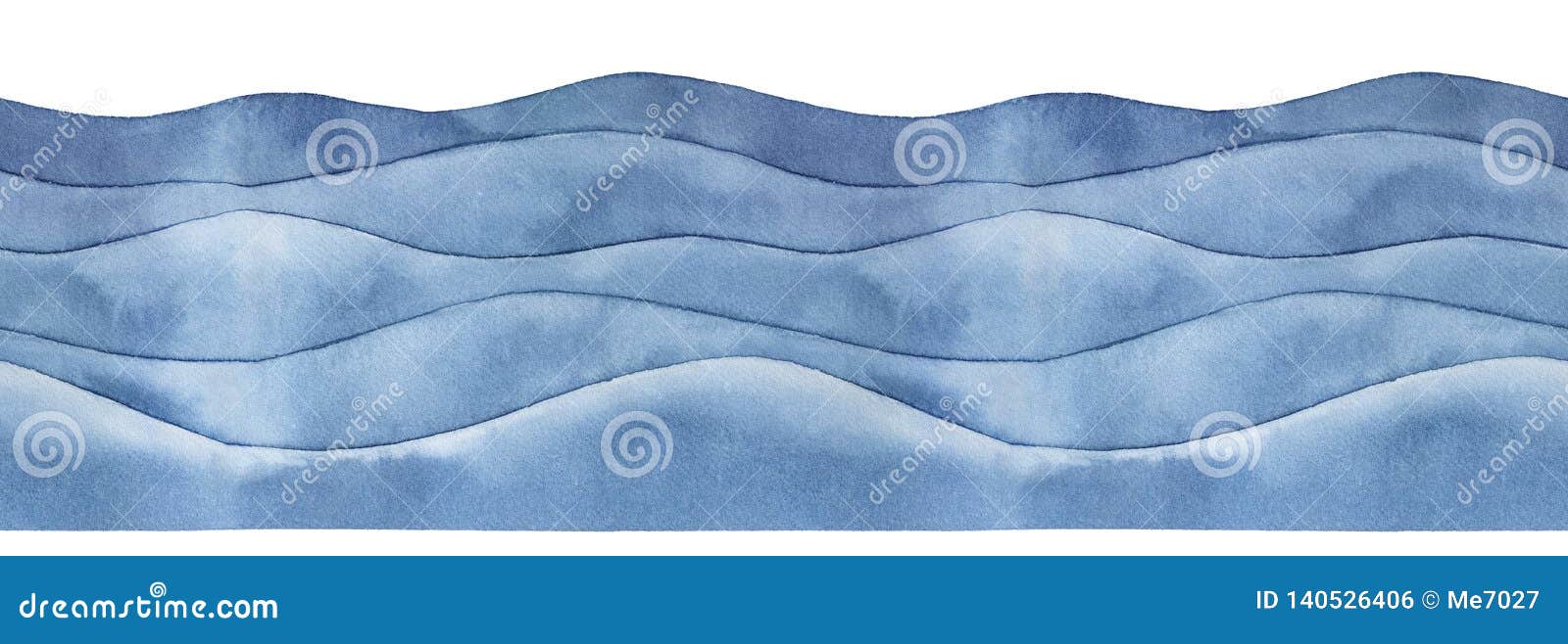 Marine Waves Watercolour Seamless Border. Stock Illustration ...