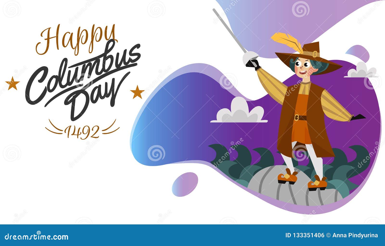 Marinero Español Del Cartel Feliz De Columbus Day Con La Espada