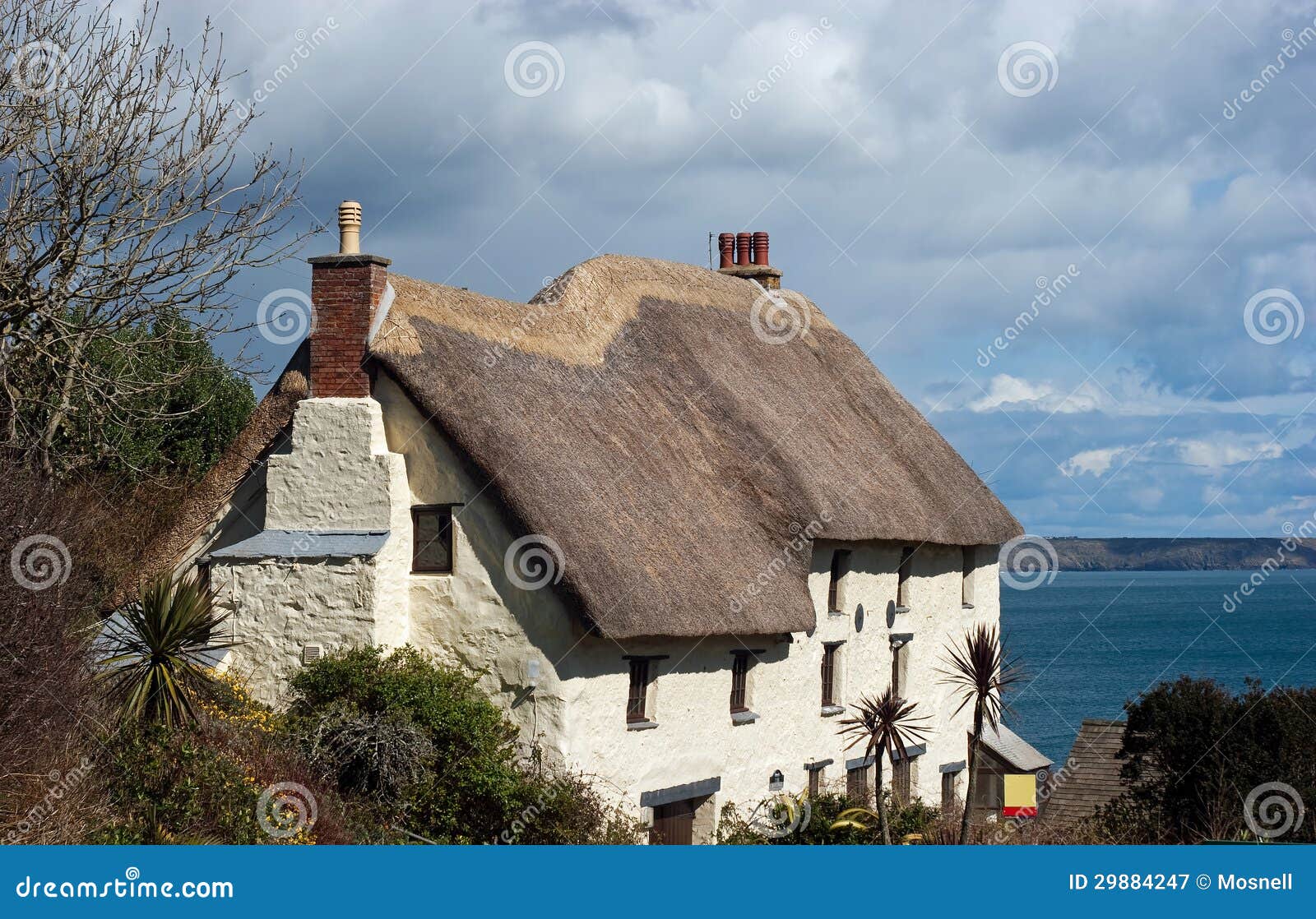 Thatched Cottage Church Cove Cornwall Stock Image Image Of