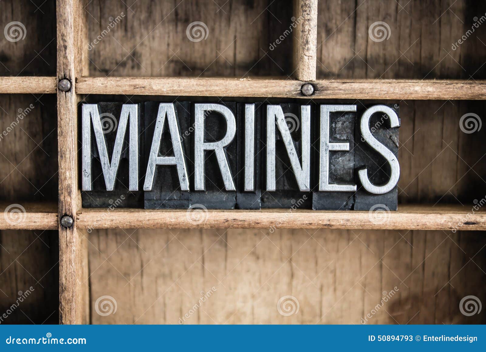 marines concept metal letterpress word in drawer