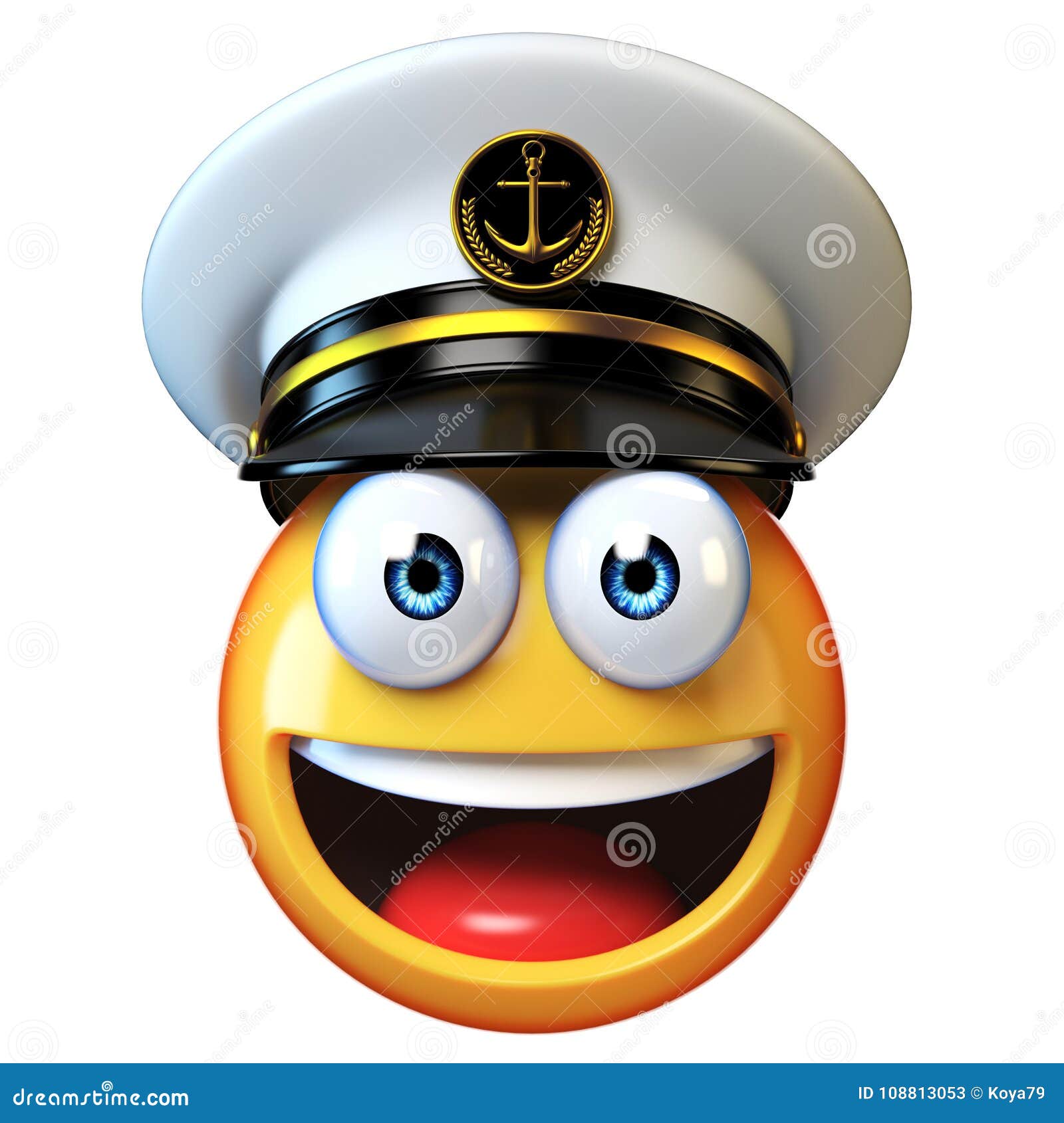 marines hat emoji  on white background, admiral emoticon wearing navy cap 3d rendering