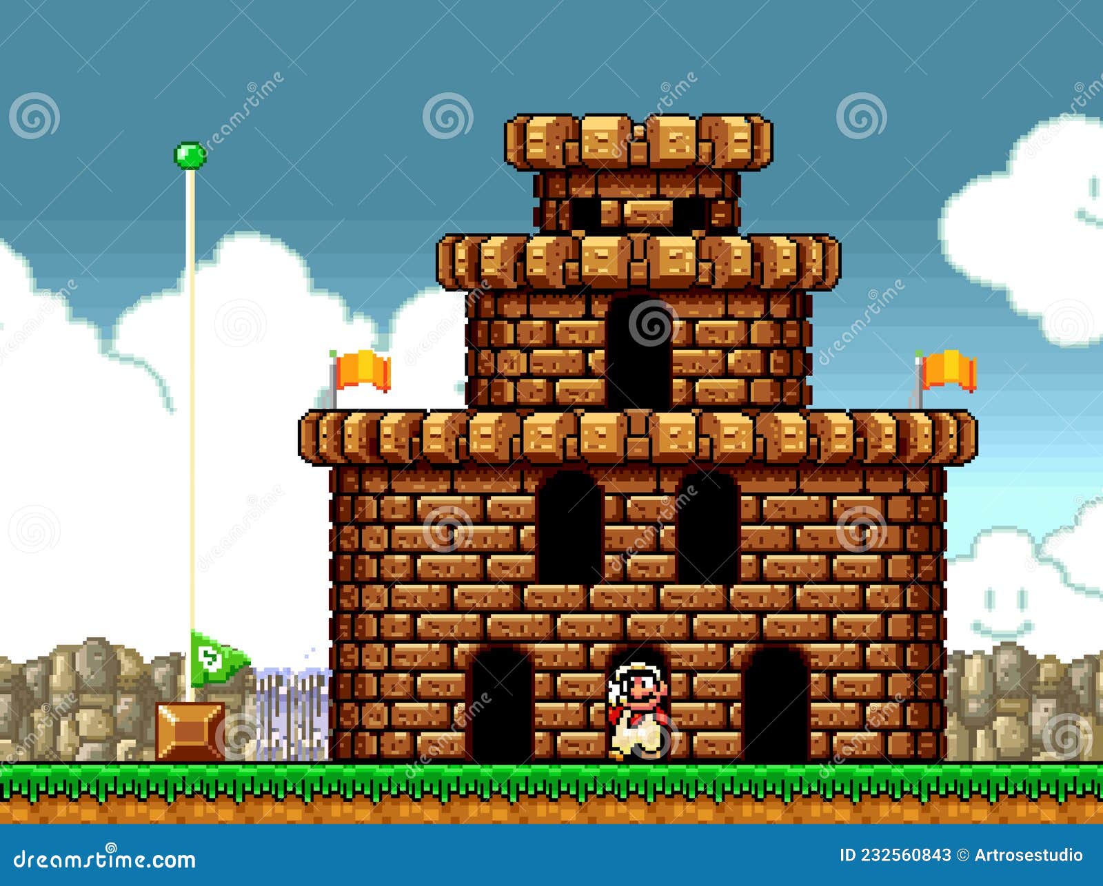 Um jogo estilo pixel art com super mario bros. plataforma de