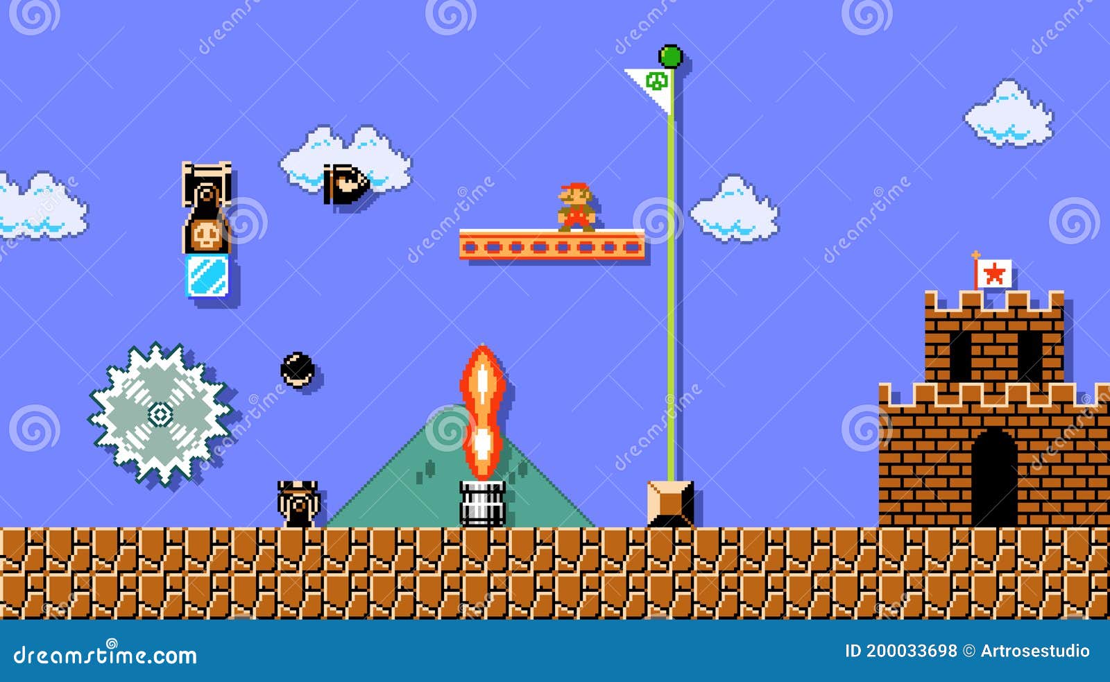 Mario Près De L'art Du Château De L'illustration Classique De Vecteur De  Conception De Pixel De Jeu Vidéo Super Mario Bros Photo stock éditorial -  Illustration du divertissement, gibier: 200033698