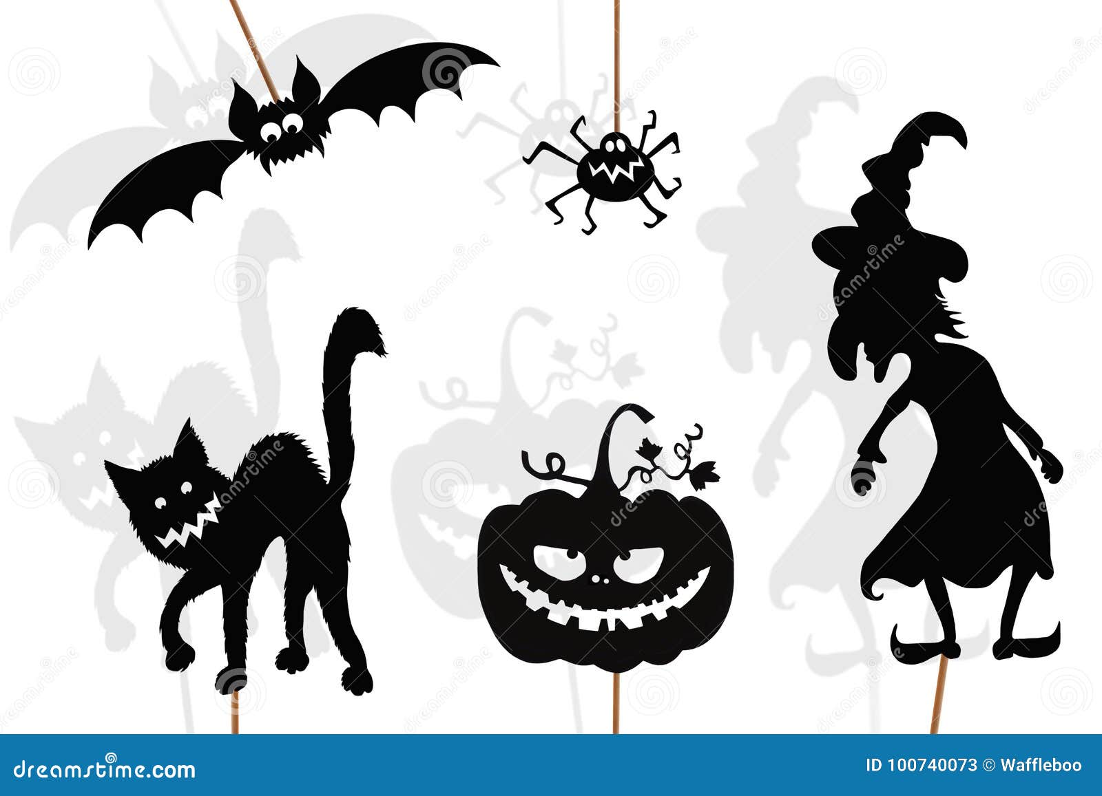 Marionnettes Noires D'ombre Des Créatures De Halloween, D'isolement Sur B  Blanc Illustration Stock - Illustration du divertissement, nuit: 100740073