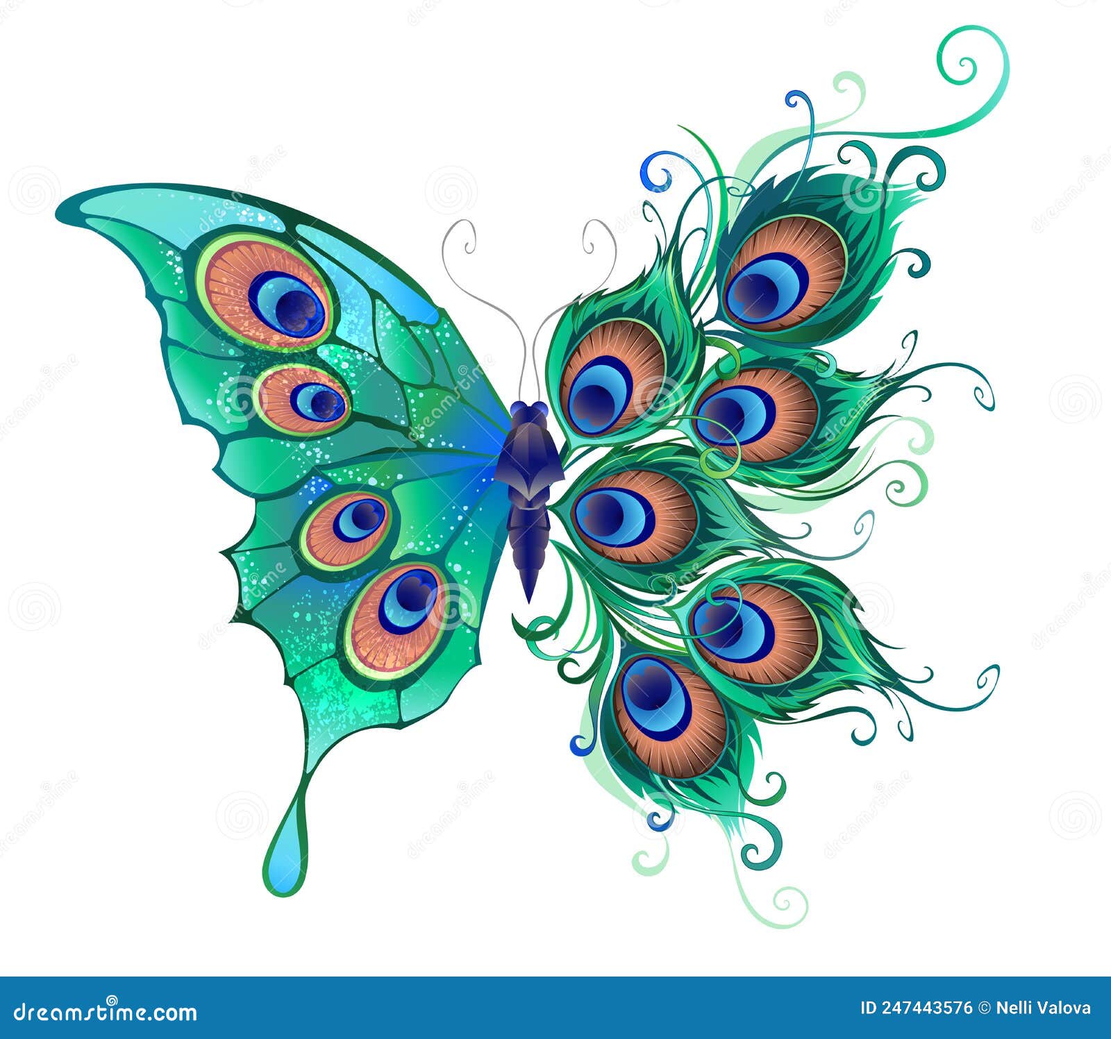 Mariposa Con Plumas Verdes De Pavo Real Ilustración del Vector -  Ilustración de comunidad, pluma: 247443576