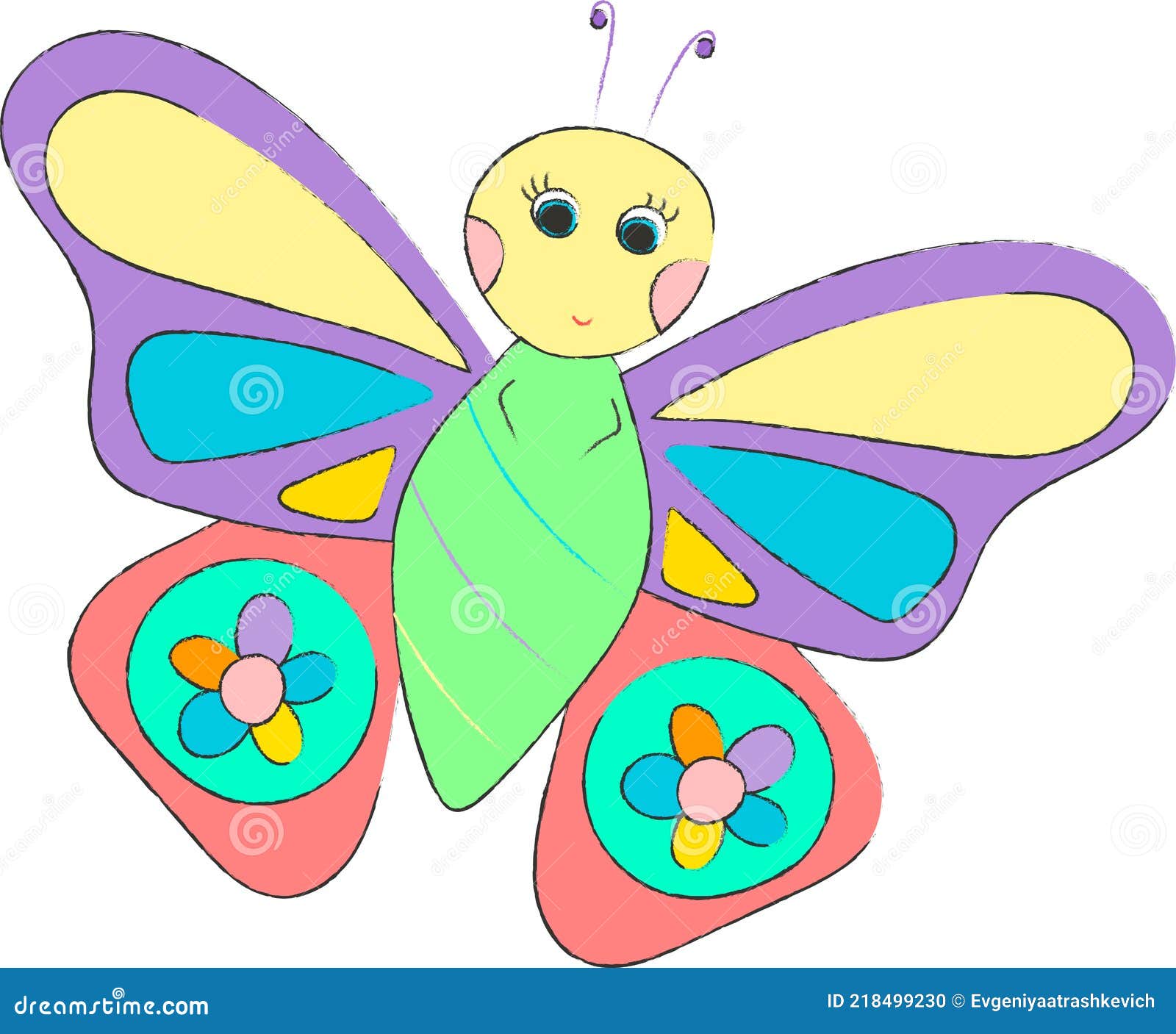 Mariposa De Dibujos Animados En Color Ilustración del Vector - Ilustración  de multicolor, contorno: 218499230
