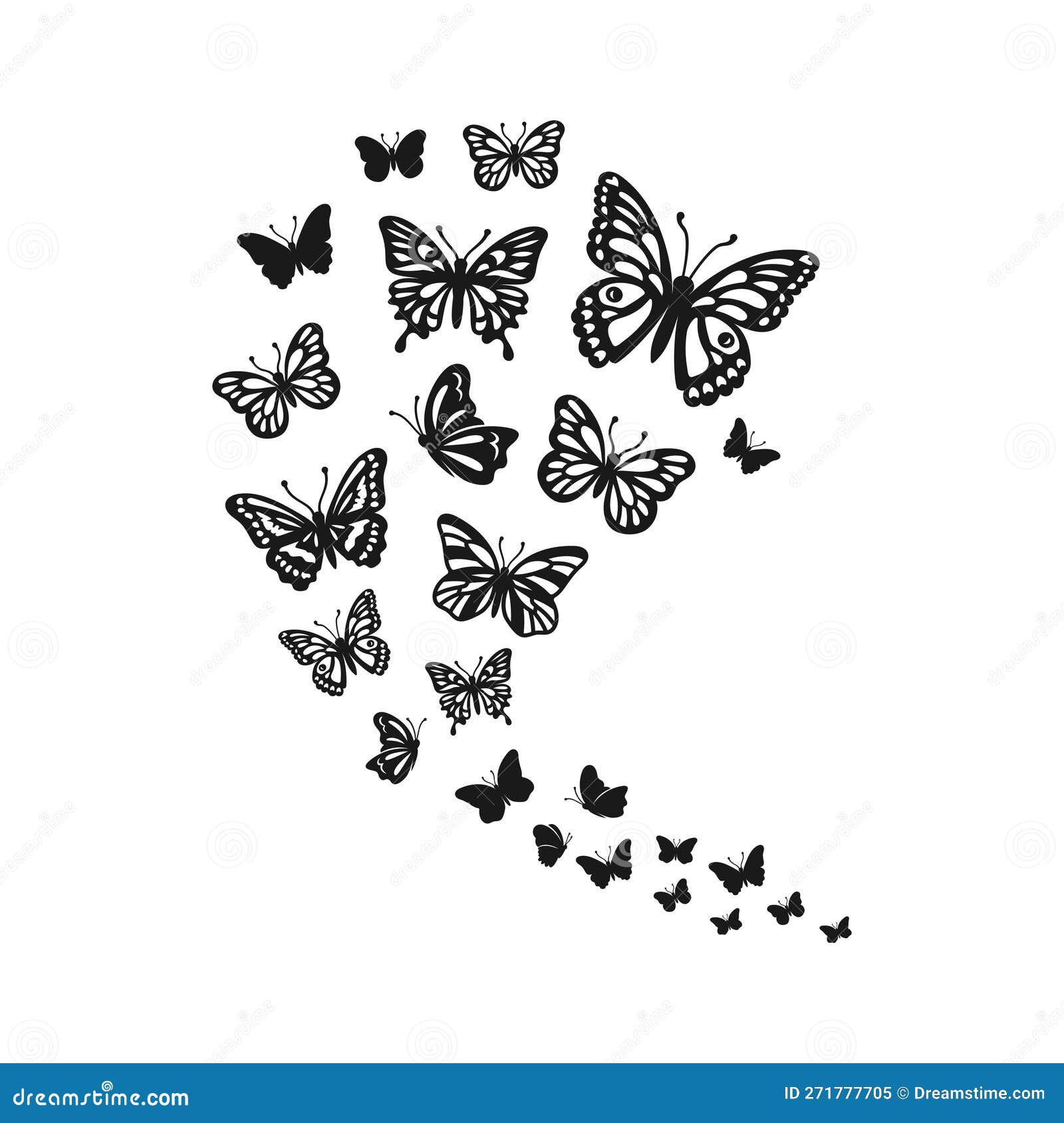 Mariposas Voladoras Enjambre De Mariposas. Mariposas De Siluetas De  Ilustración Vectorial Ilustración del Vector - Ilustración de polilla,  modelo: 271777705