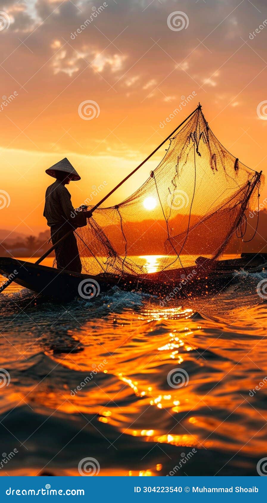 Maritime Choreography Fisher in Silhouette, Casting Nets at Sunrise Stock  Illustration - Illustration of mobile, screen: 304223540