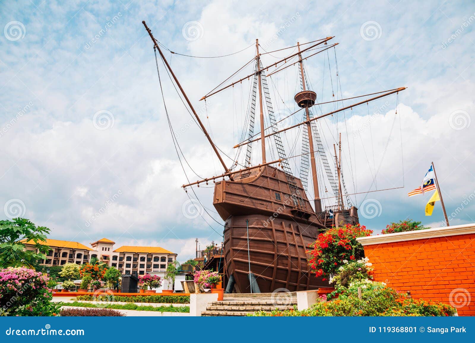 Maritime Museum Wooden Ship In Malacca, Malaysia Stock 