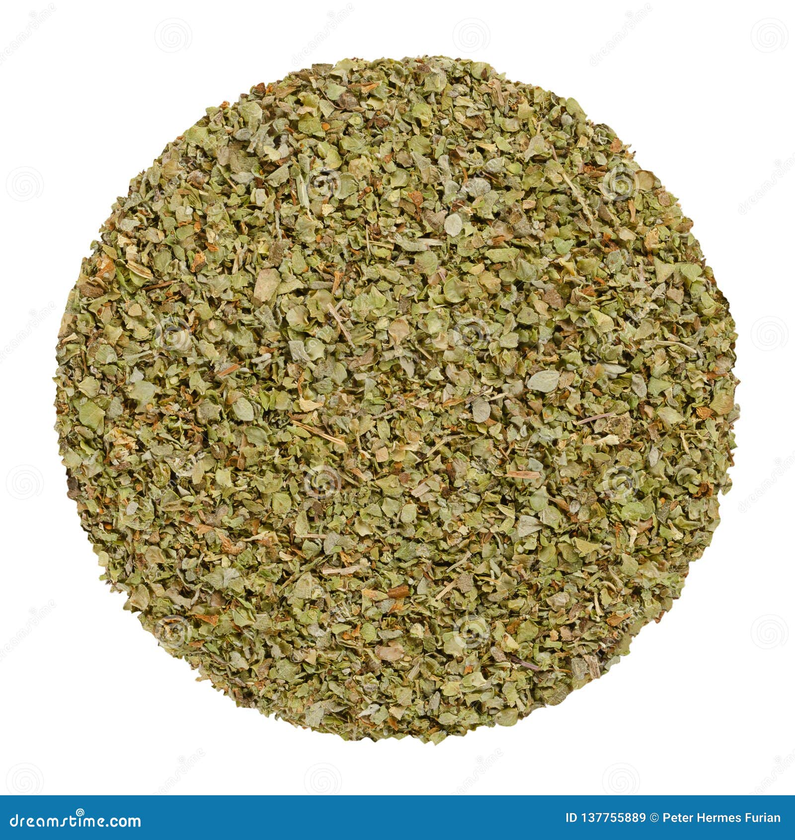 Dried Marjoram, Herb Circle from Above, Over White Stock Image Image