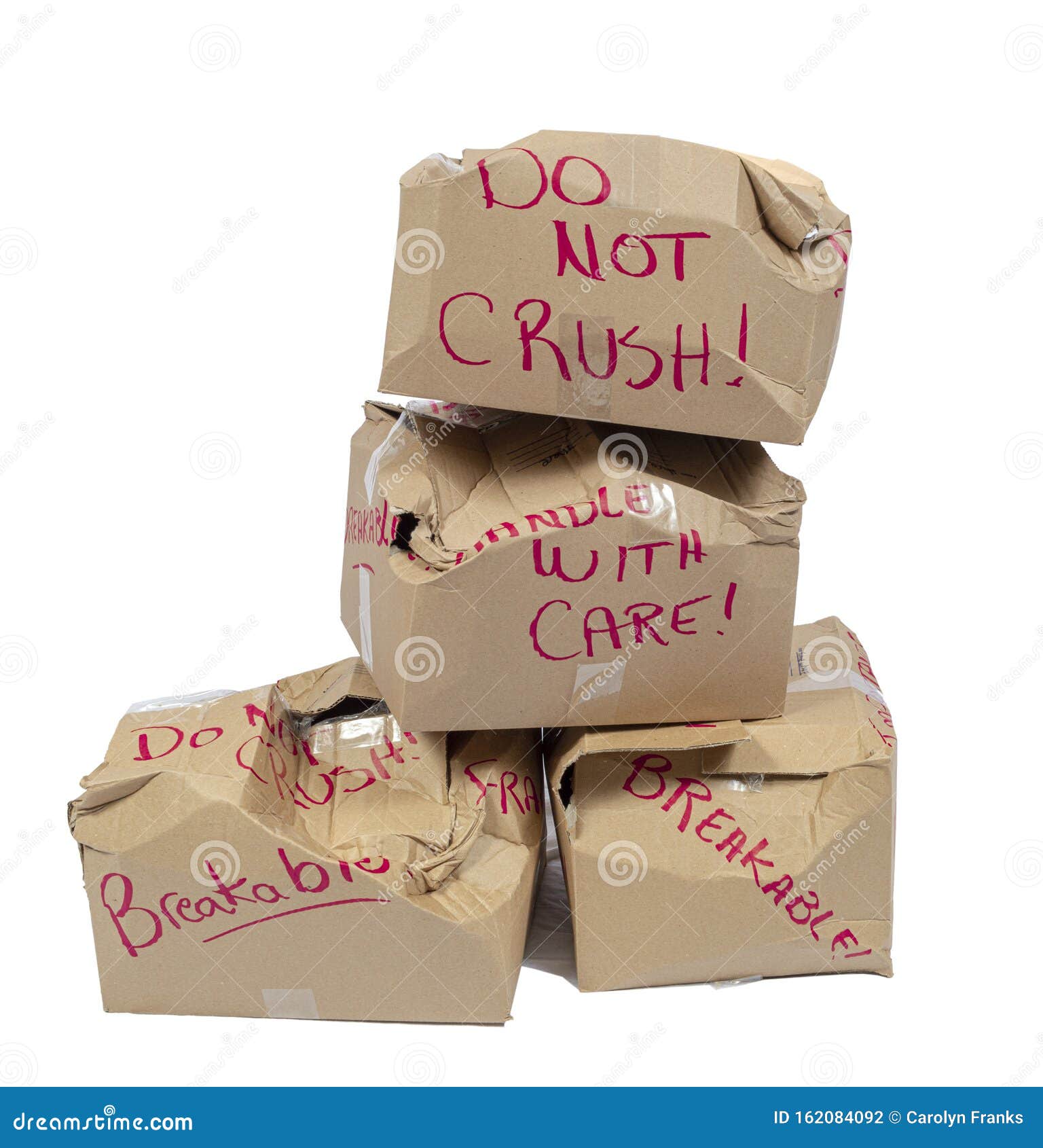 Marked Do Not Crush Boxes Crushed Isolated on White Stock Photo Image