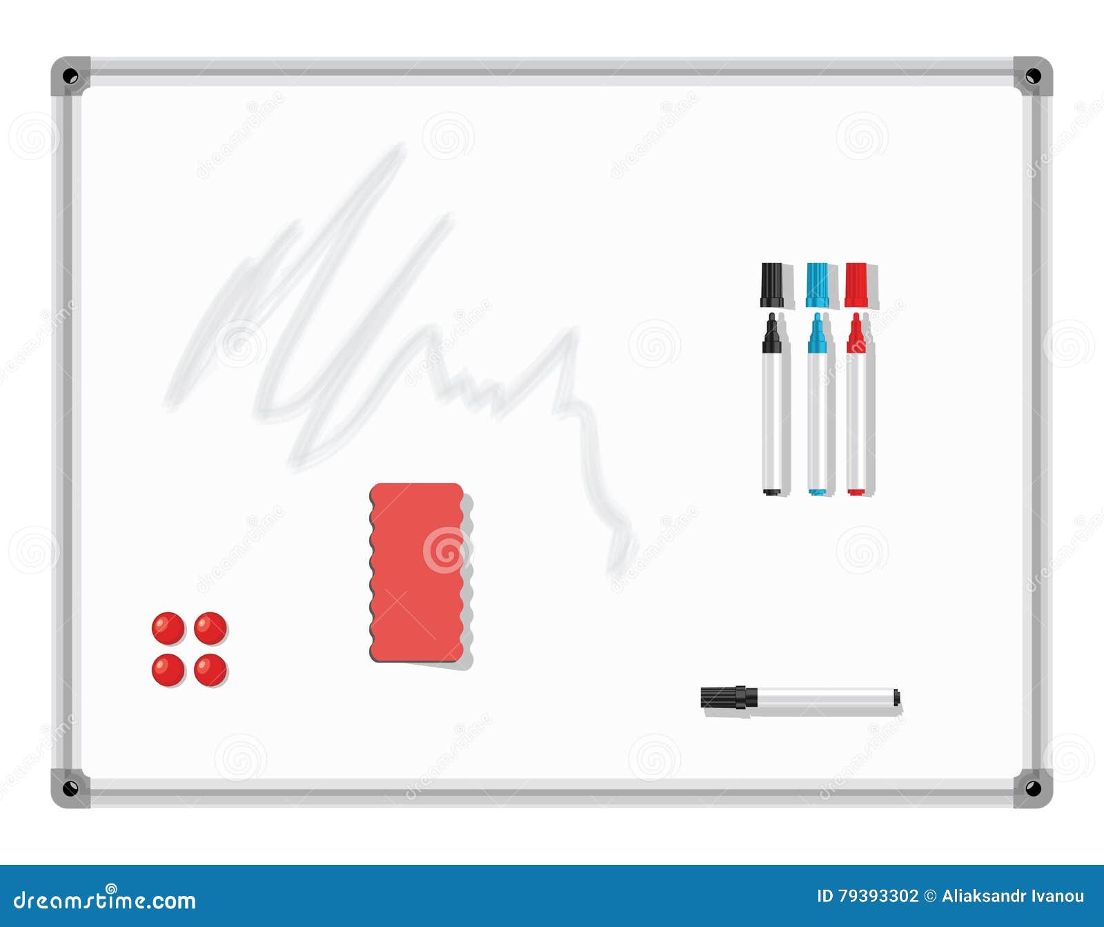 Marker Board. White Board with Colored Markers and Eraser. Vector