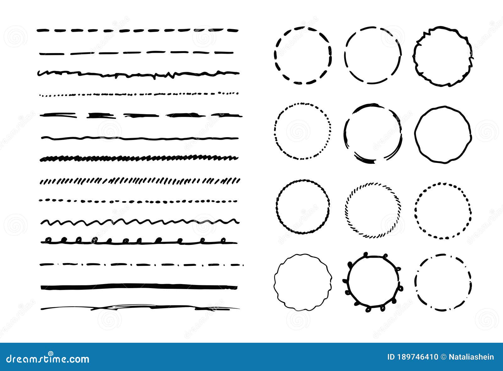 Download Marker Hand Drawn Vector Line Border Set And Round Design ...