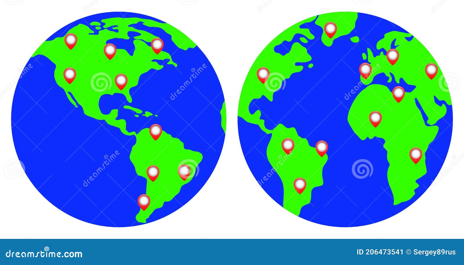 markers on the image of the planet earth.