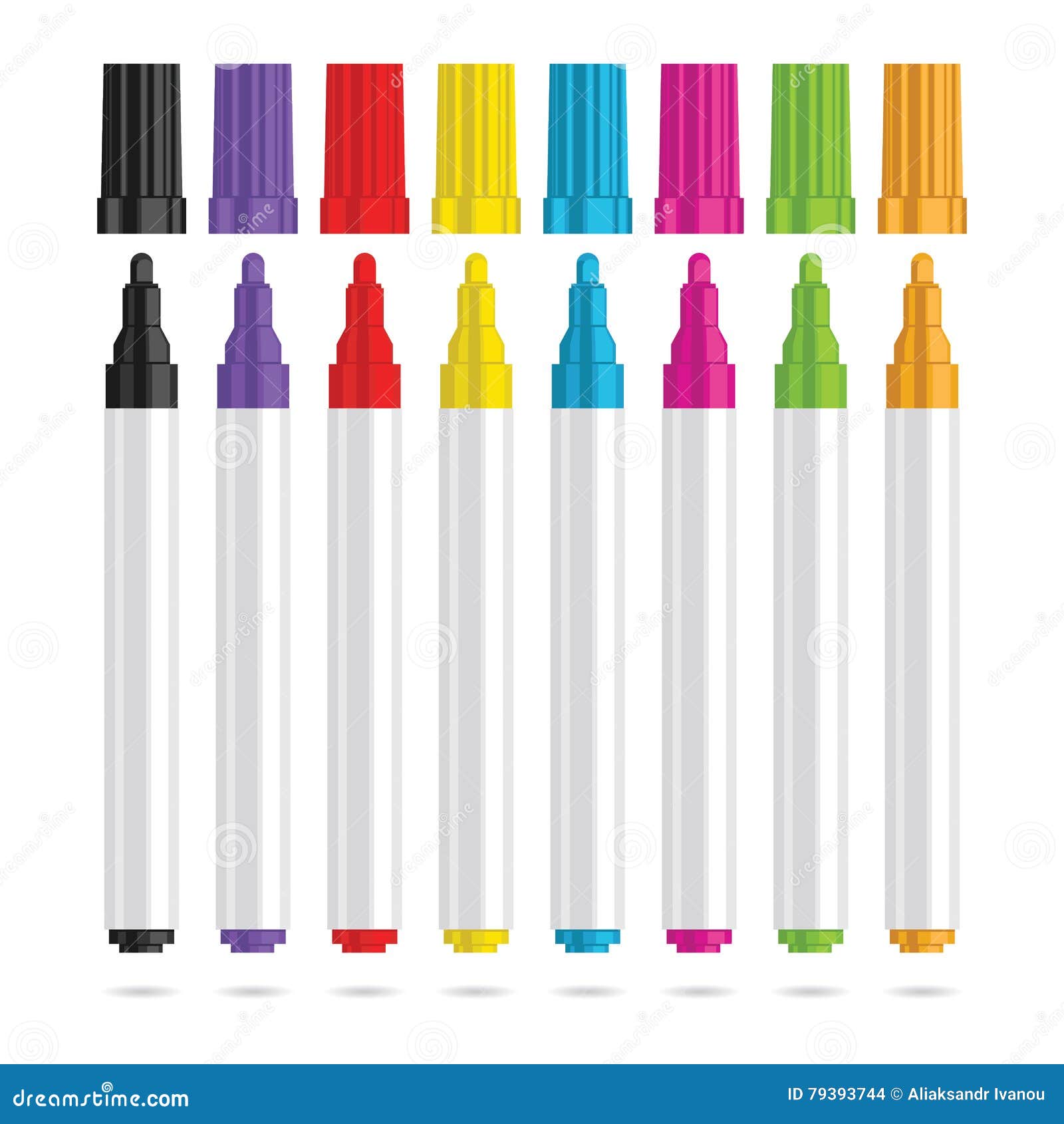 Markers Pen. Set of Eight Color Markers Stock Vector Illustration of
