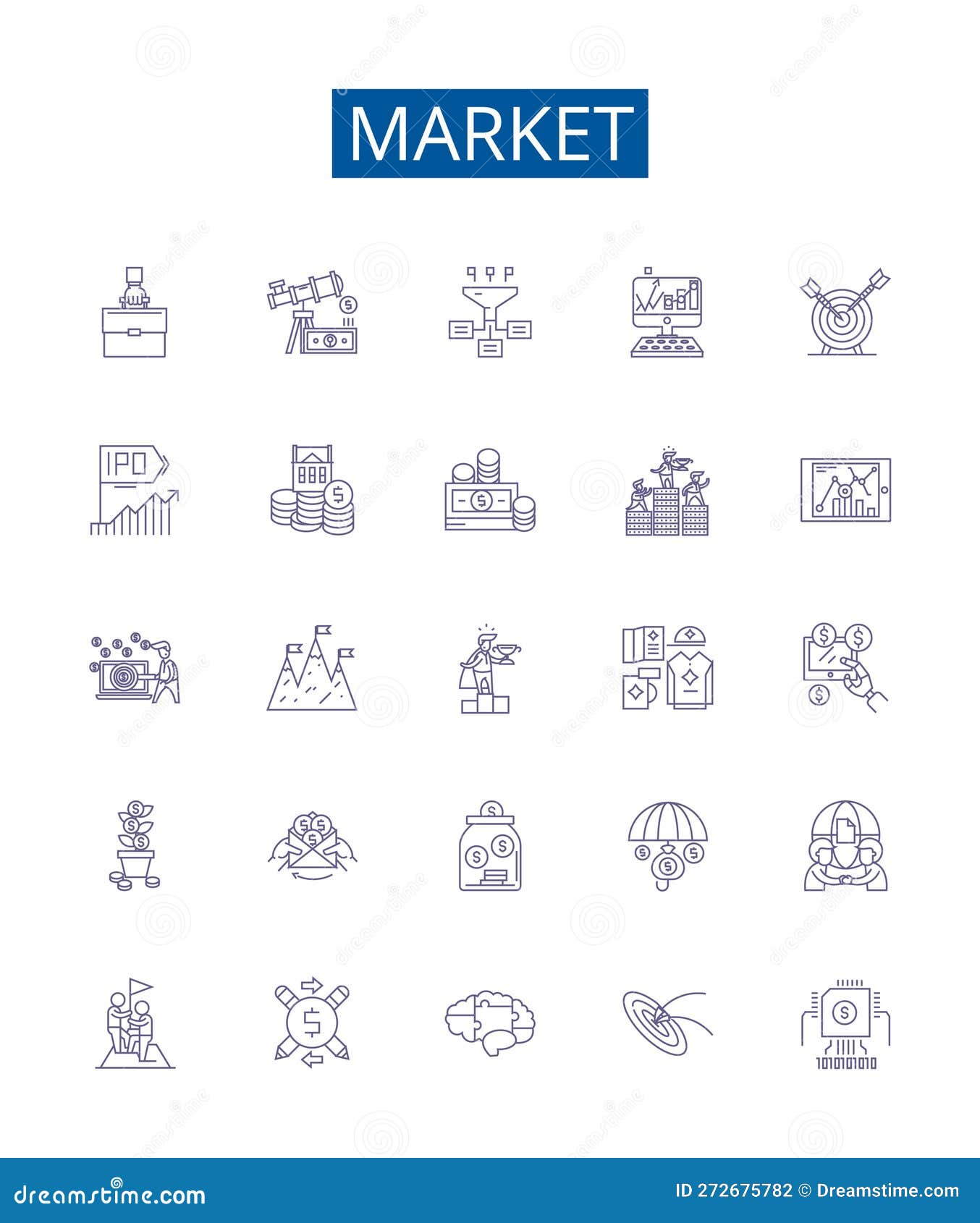 market line icons signs set.  collection of market, trade, shopping, retail, bazaar, vend, exchange, commercial