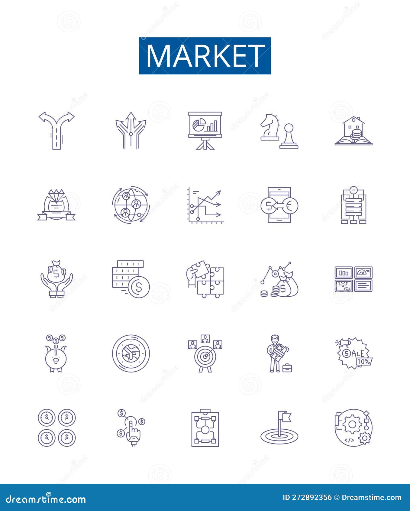 market line icons signs set.  collection of market, trade, shopping, retail, bazaar, vend, exchange, commercial