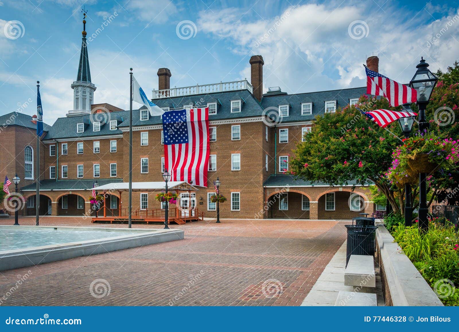 market square and city hall, in old town, alexandria, virginia.