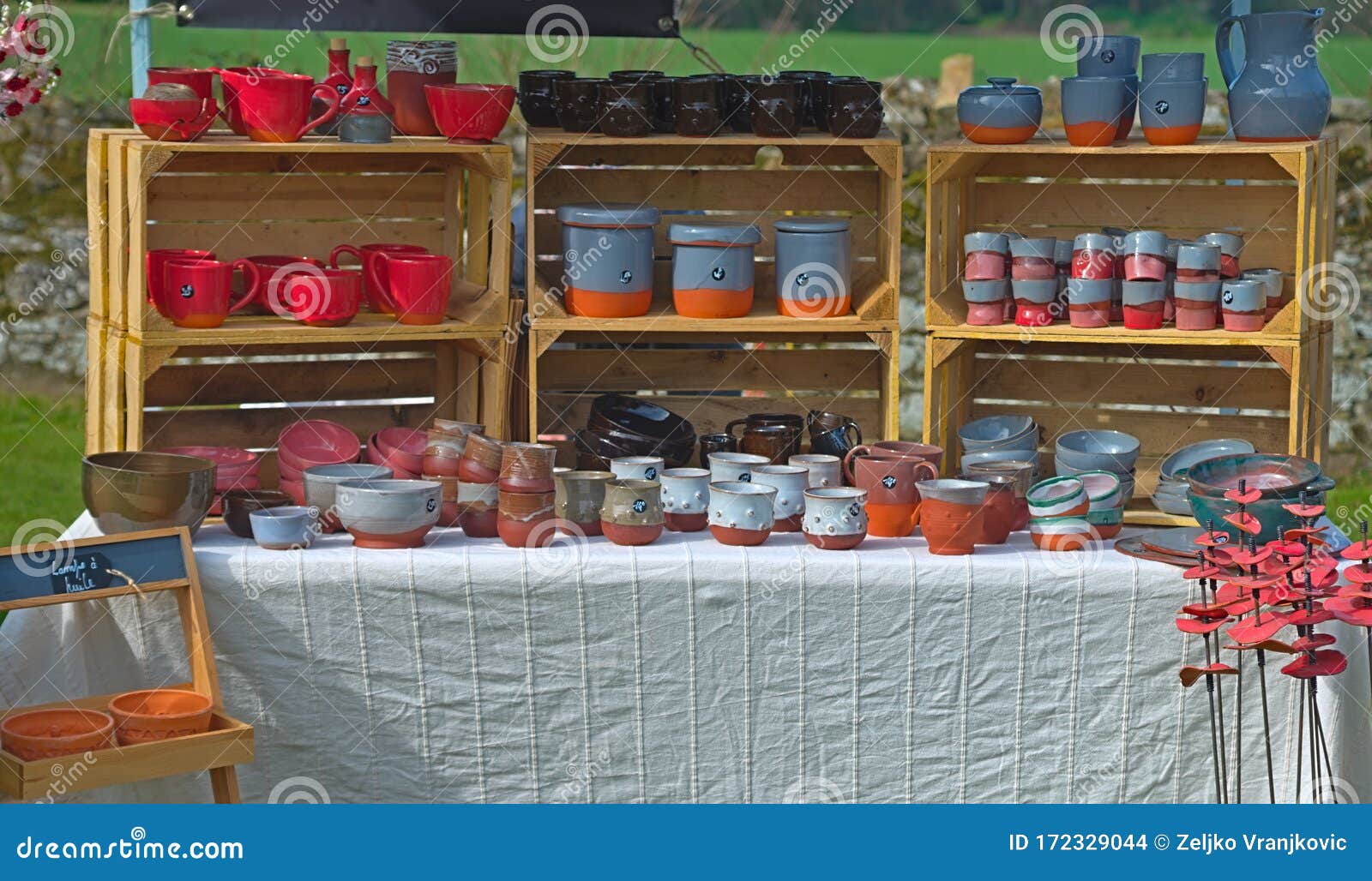 Market Stall with Various Ceramic Tea Cups Stock Photo Image of